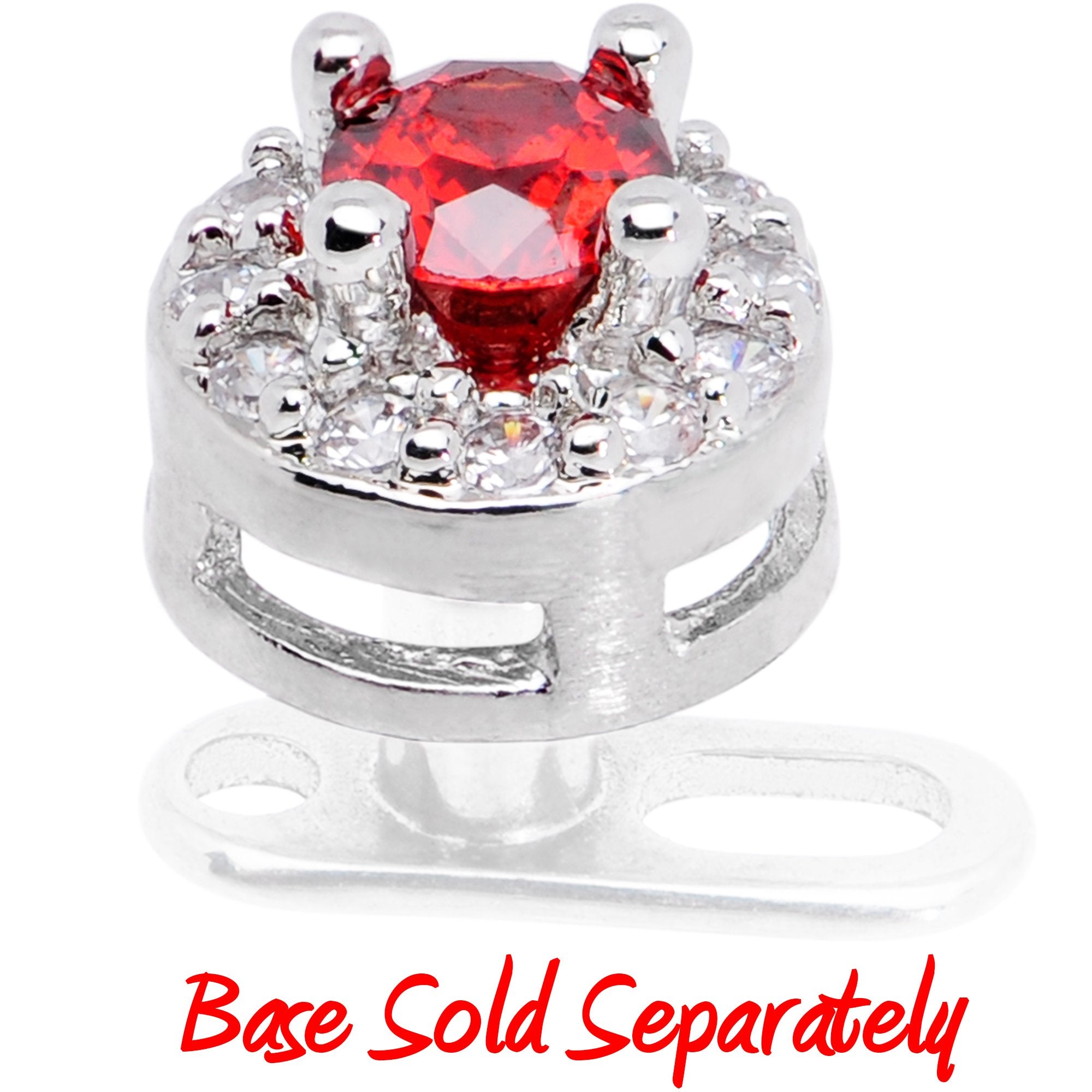 14 Gauge Clear Red CZ Two Tier Externally Threaded Dermal Anchor Top