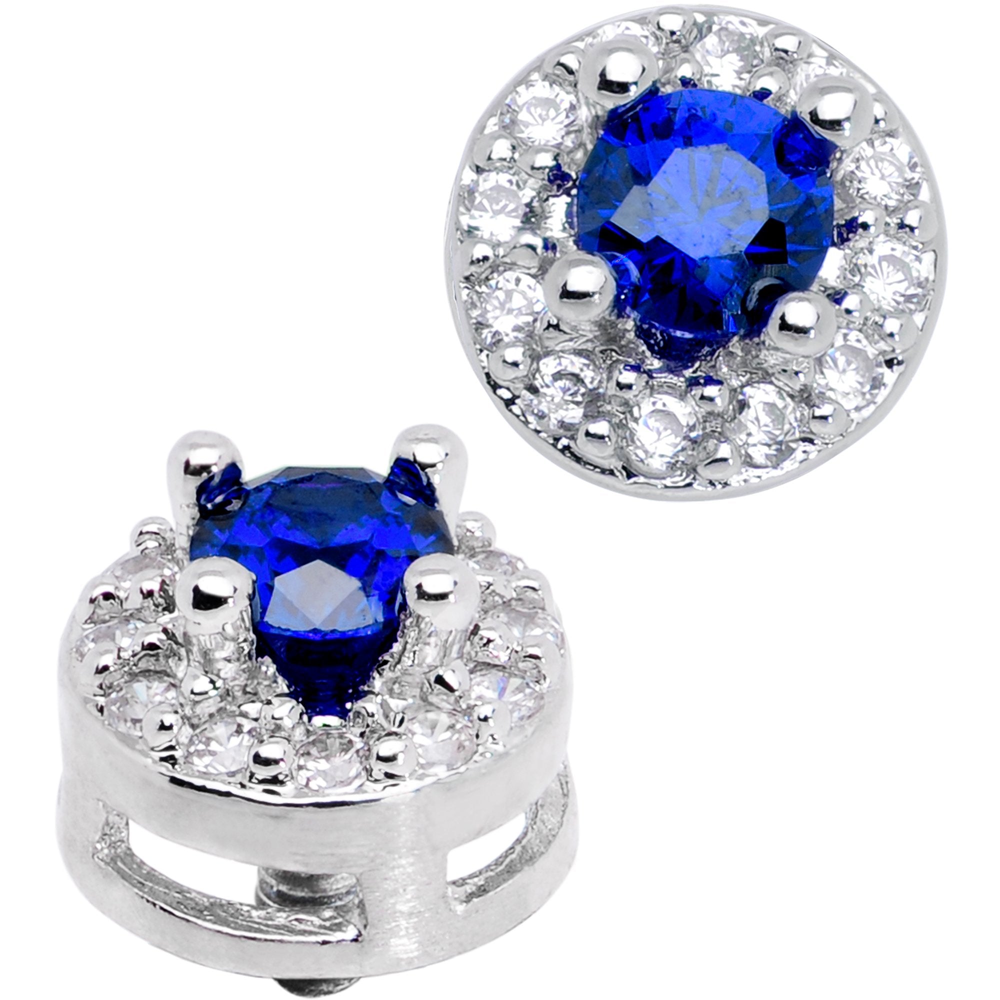 14G Clear Blue CZ Two Tier Externally Threaded Dermal Anchor Top