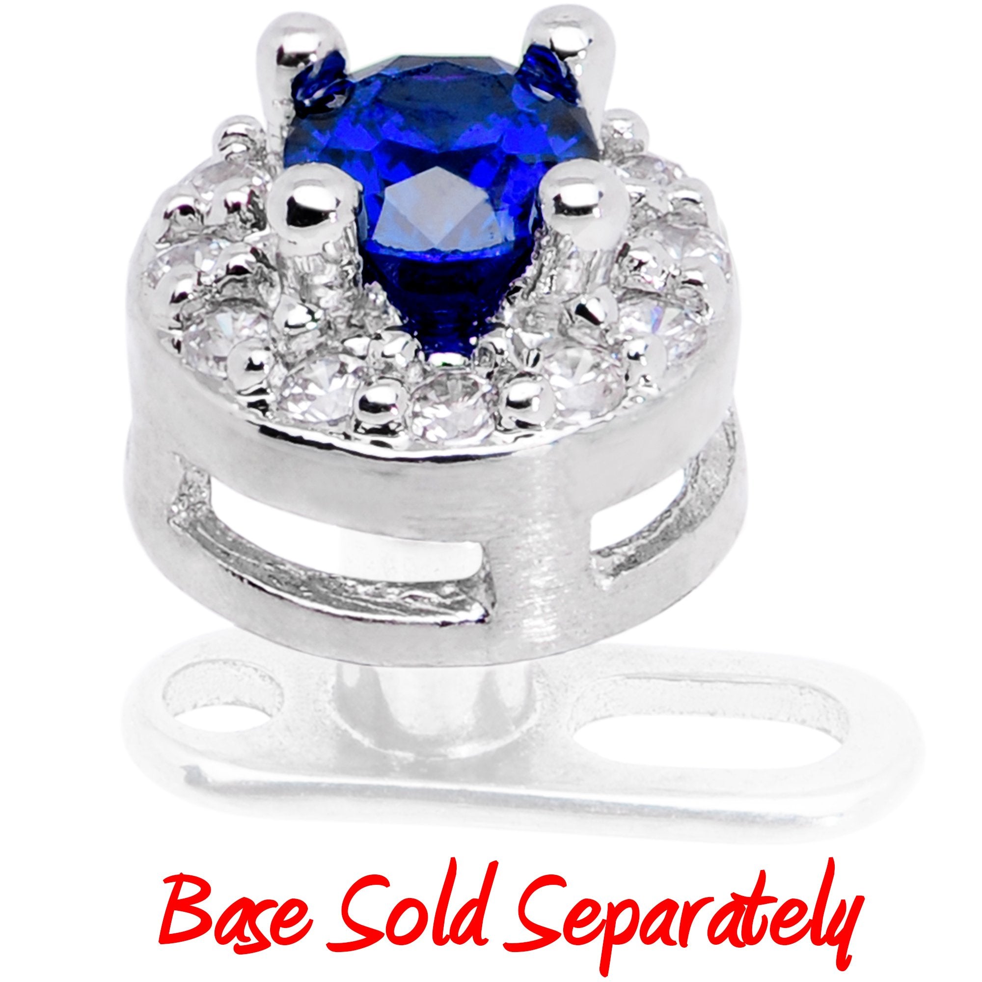 14G Clear Blue CZ Two Tier Externally Threaded Dermal Anchor Top