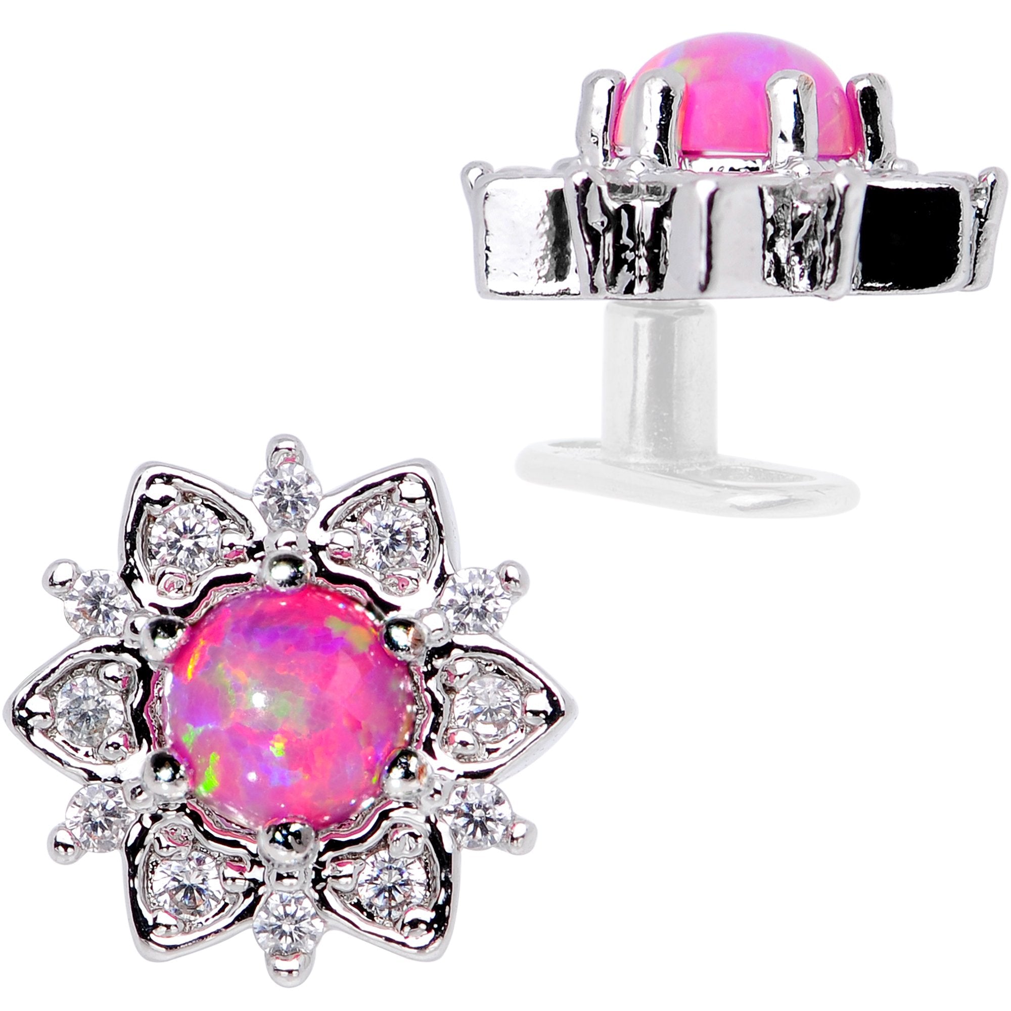 14G Pink Faux Opal Floral Glam Dermal Anchor Top