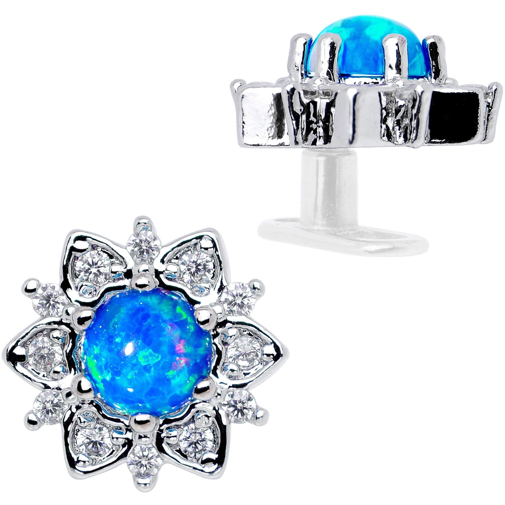 14G Blue Faux Opal Floral Glam Dermal Anchor Top