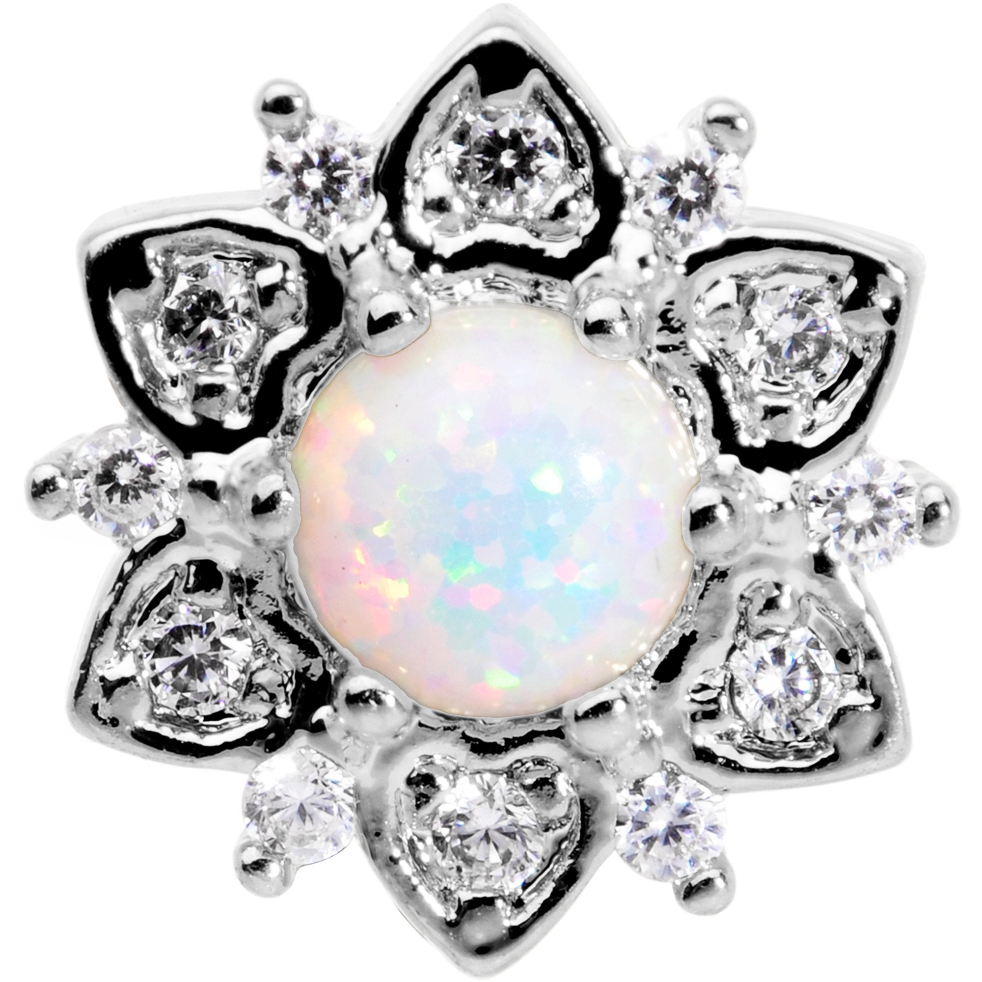 14 Gauge White Faux Opal Floral Glam Dermal Anchor Top