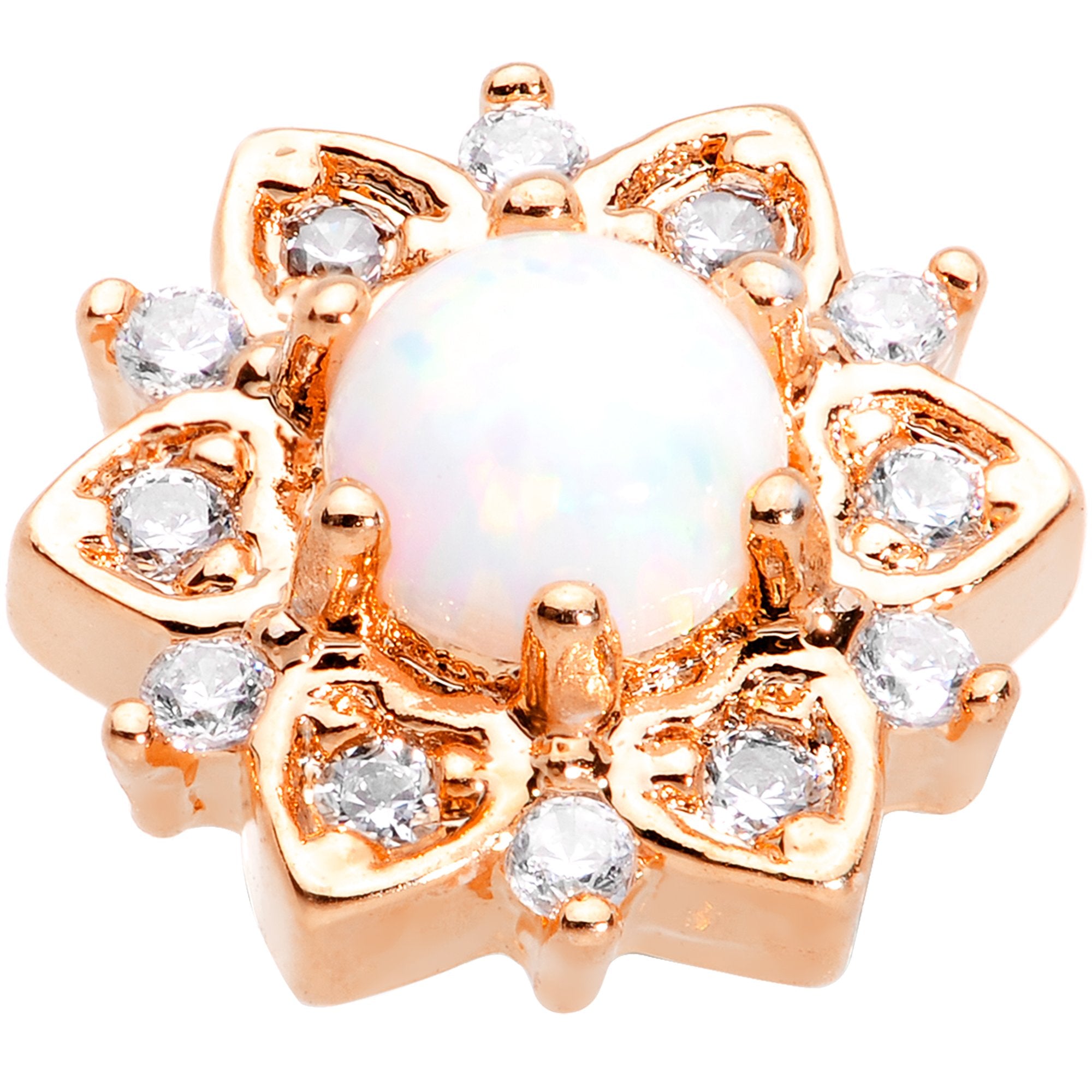 14G White Faux Opal Rose Gold Tone Floral Glam Dermal Anchor Top