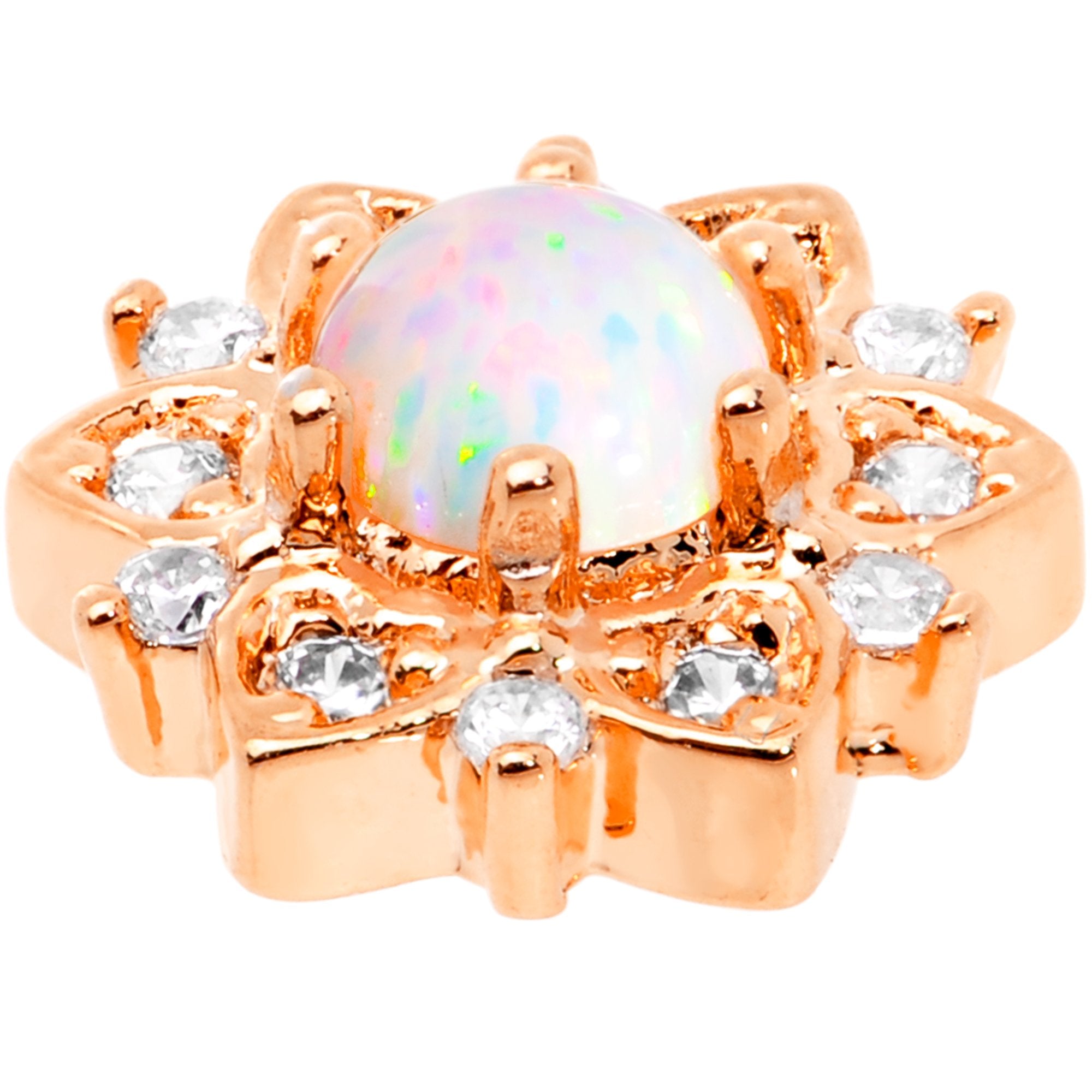 14G White Faux Opal Rose Gold Tone Floral Glam Dermal Anchor Top