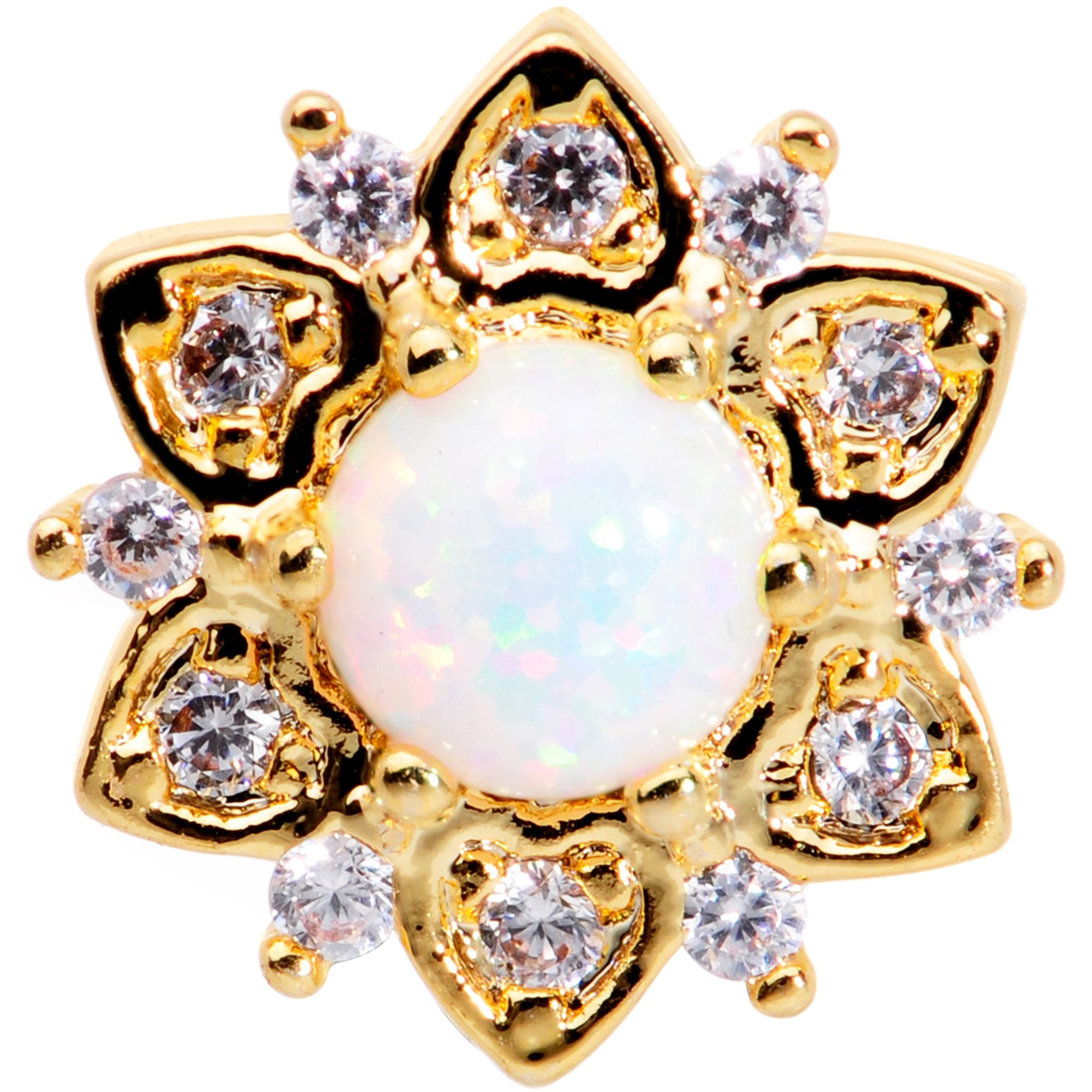 14G White Faux Opal Gold Tone Floral Glam Dermal Anchor Top