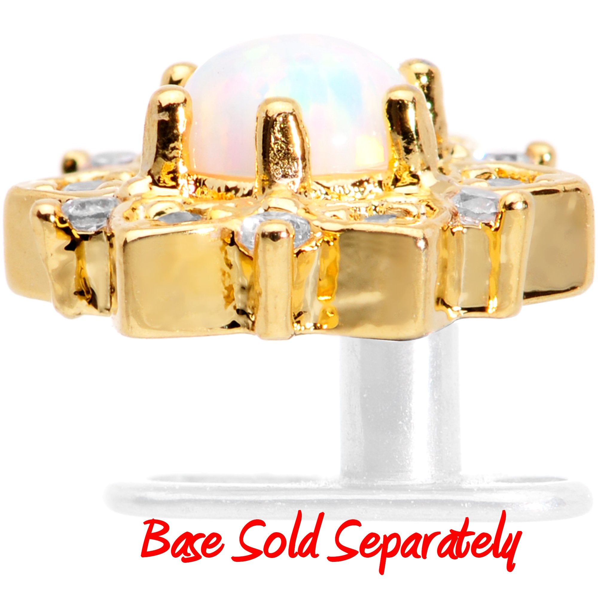 14G White Faux Opal Gold Tone Floral Glam Dermal Anchor Top