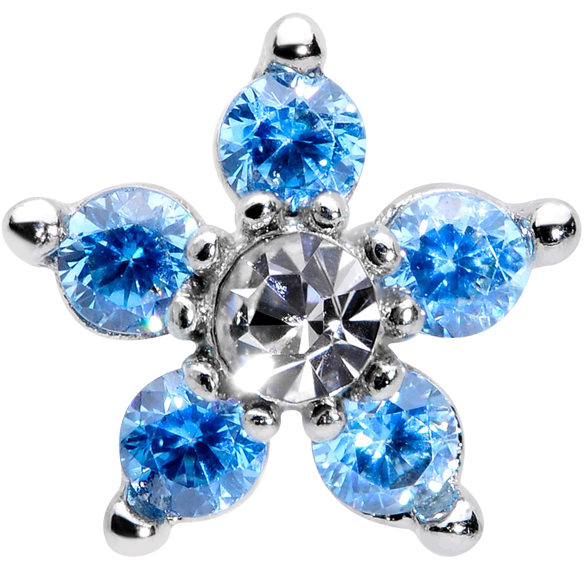 16G 5/16 Clear Blue CZ Gem Star Internally Threaded Labret Tragus
