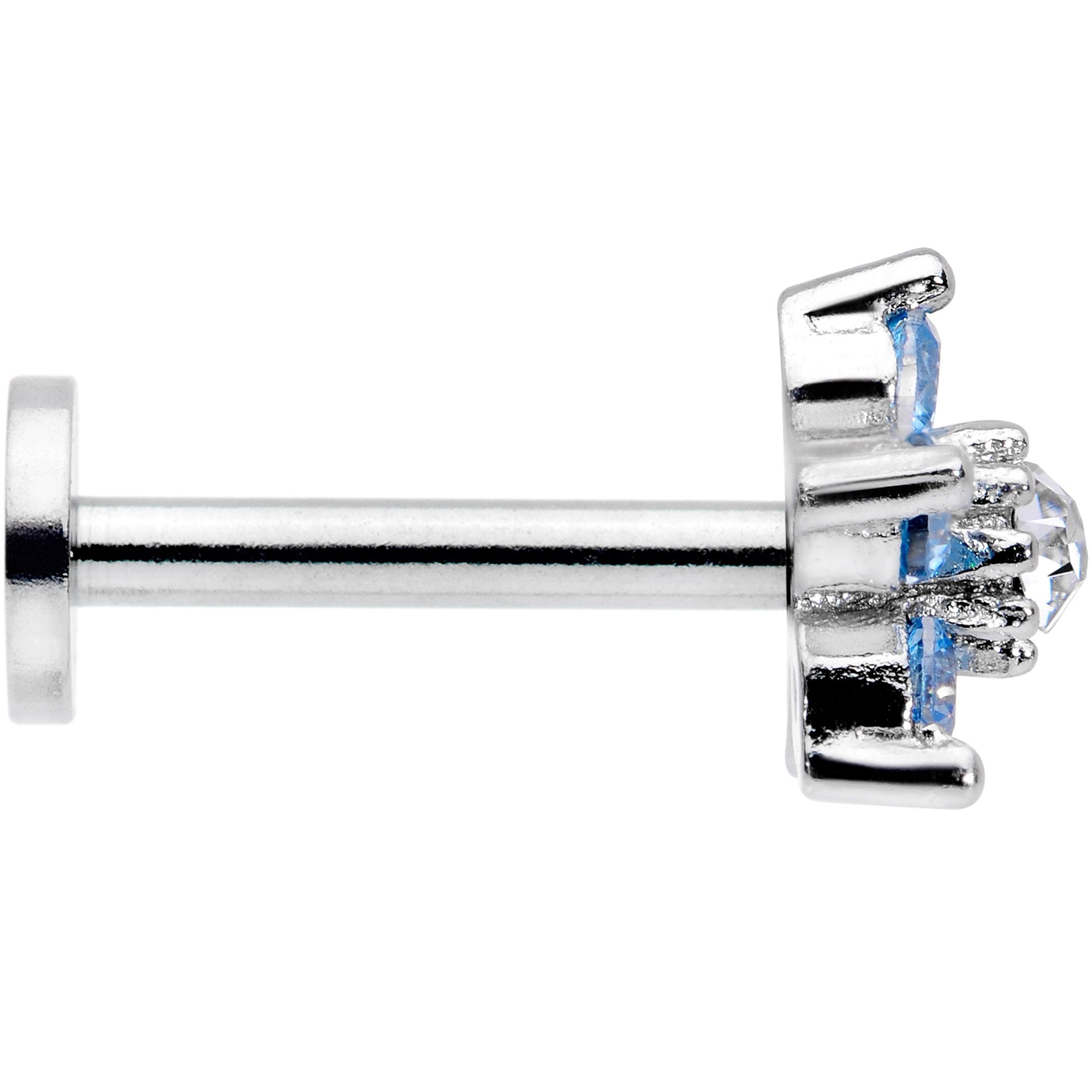 16G 5/16 Clear Blue CZ Gem Star Internally Threaded Labret Tragus