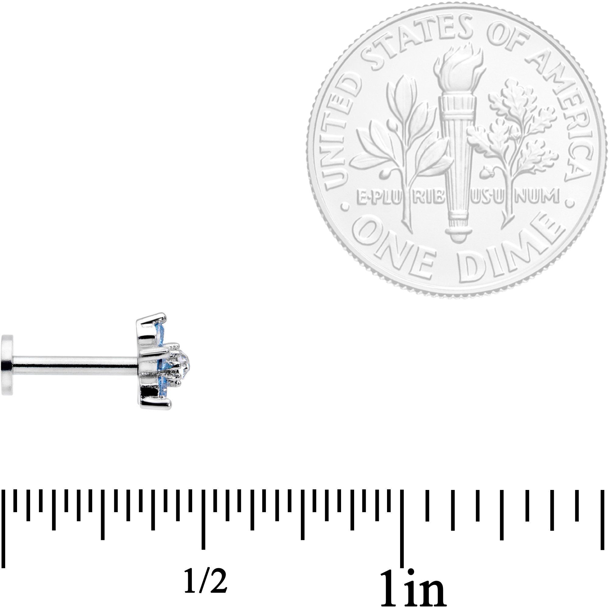 16G 5/16 Clear Blue CZ Gem Star Internally Threaded Labret Tragus