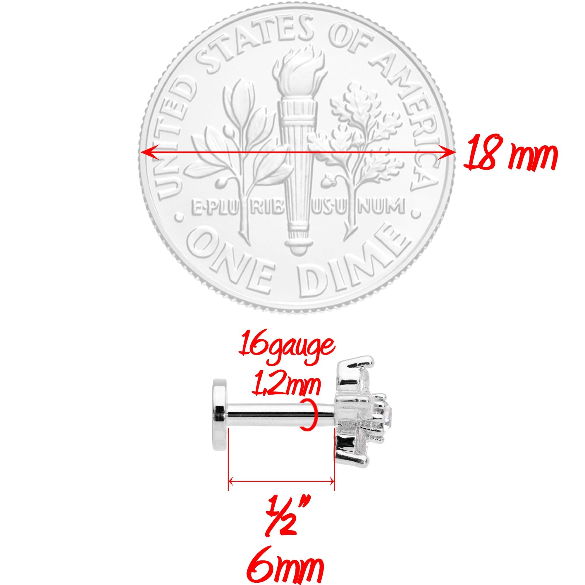 16G 1/4 Clear CZ Star Internally Threaded Labret