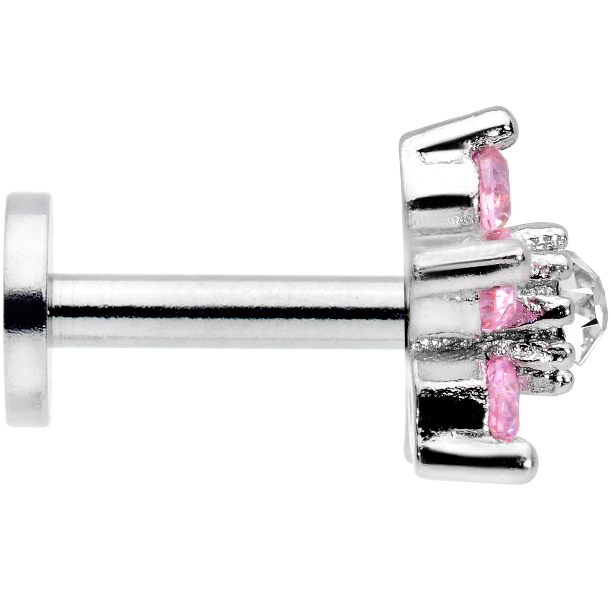 16G 1/4 Clear Pink CZ Gem Star Internally Threaded Labret Tragus