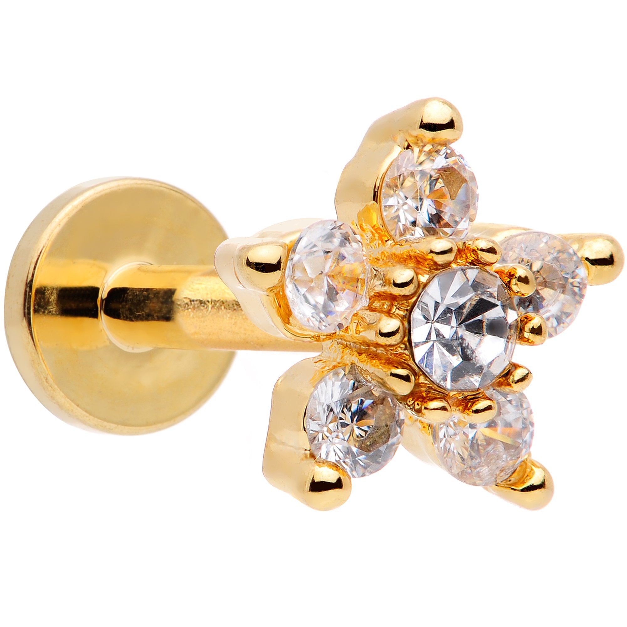16G 1/4 Clear CZ Star Gold Tone Internally Threaded Labret