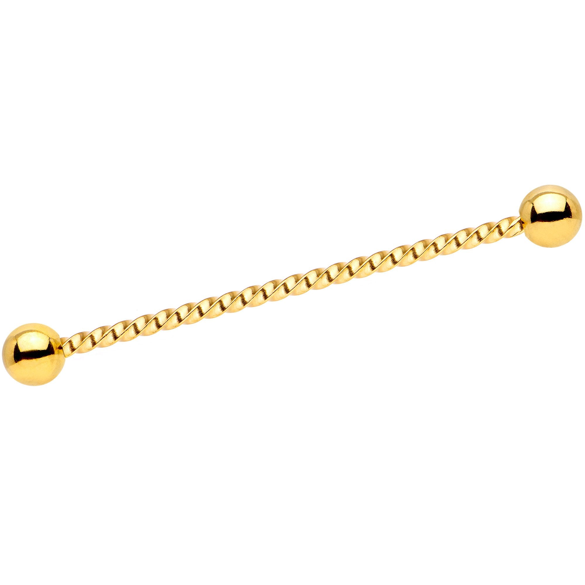 14G Yellow Green Gem Pineapple Twisted Industrial Barbell Set