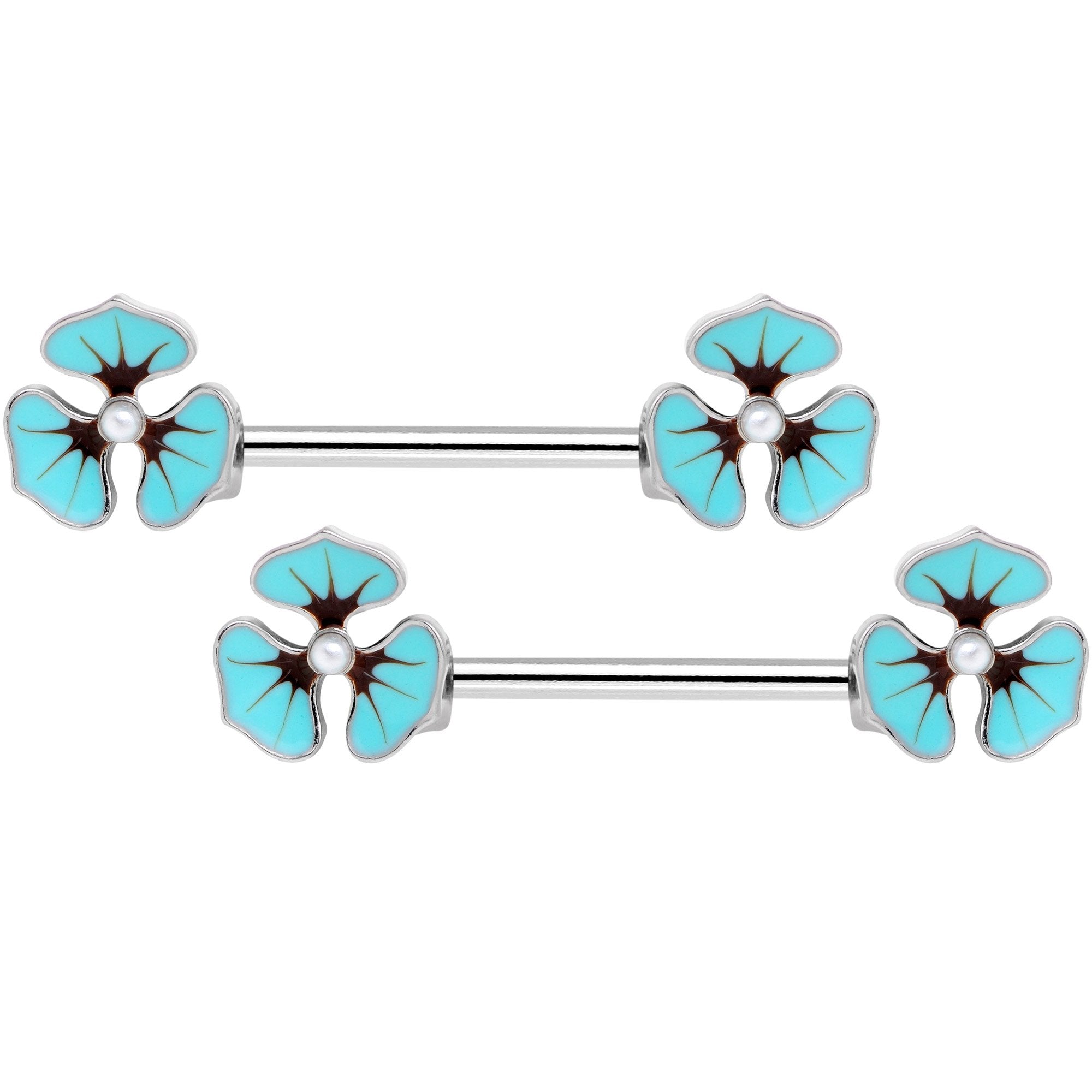 14G Clear Gem Blue Flower Horseshoe Barbell Nipple Ring Set of 4