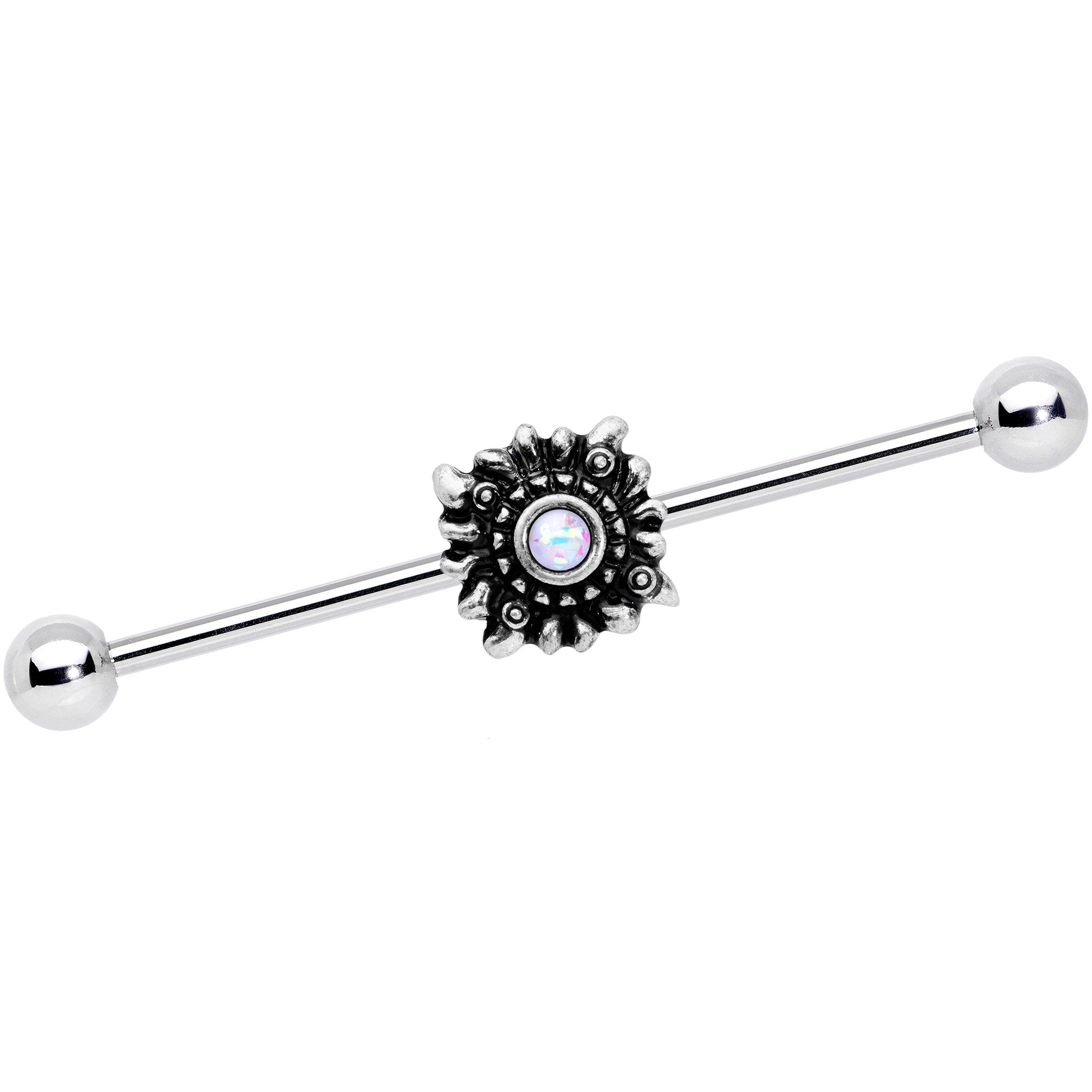 14G White Faux Opal Sun Moon Industrial Barbell Set 38mm