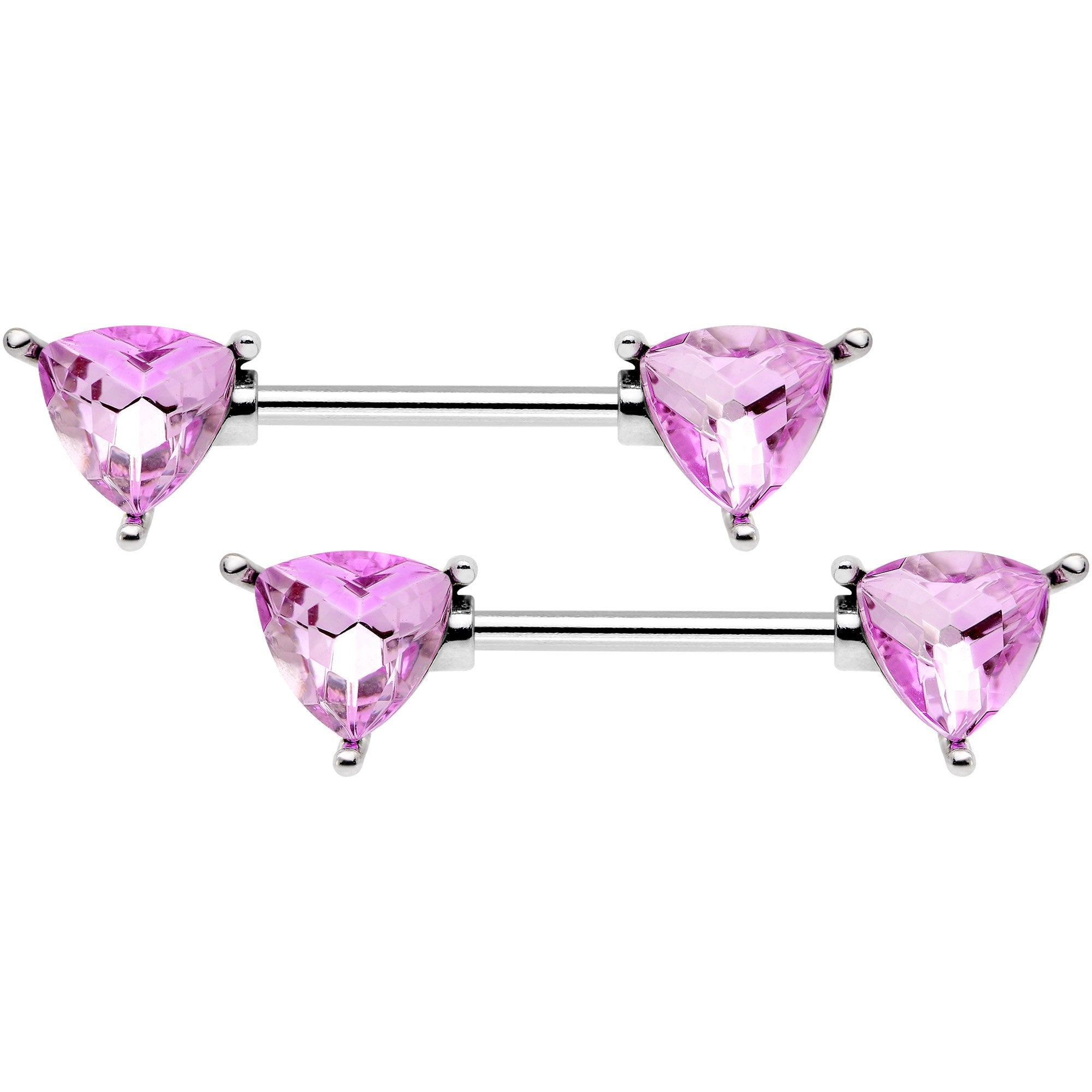 14G 9/16 Pink Gem Geometric Triangles Barbell Nipple Ring Set