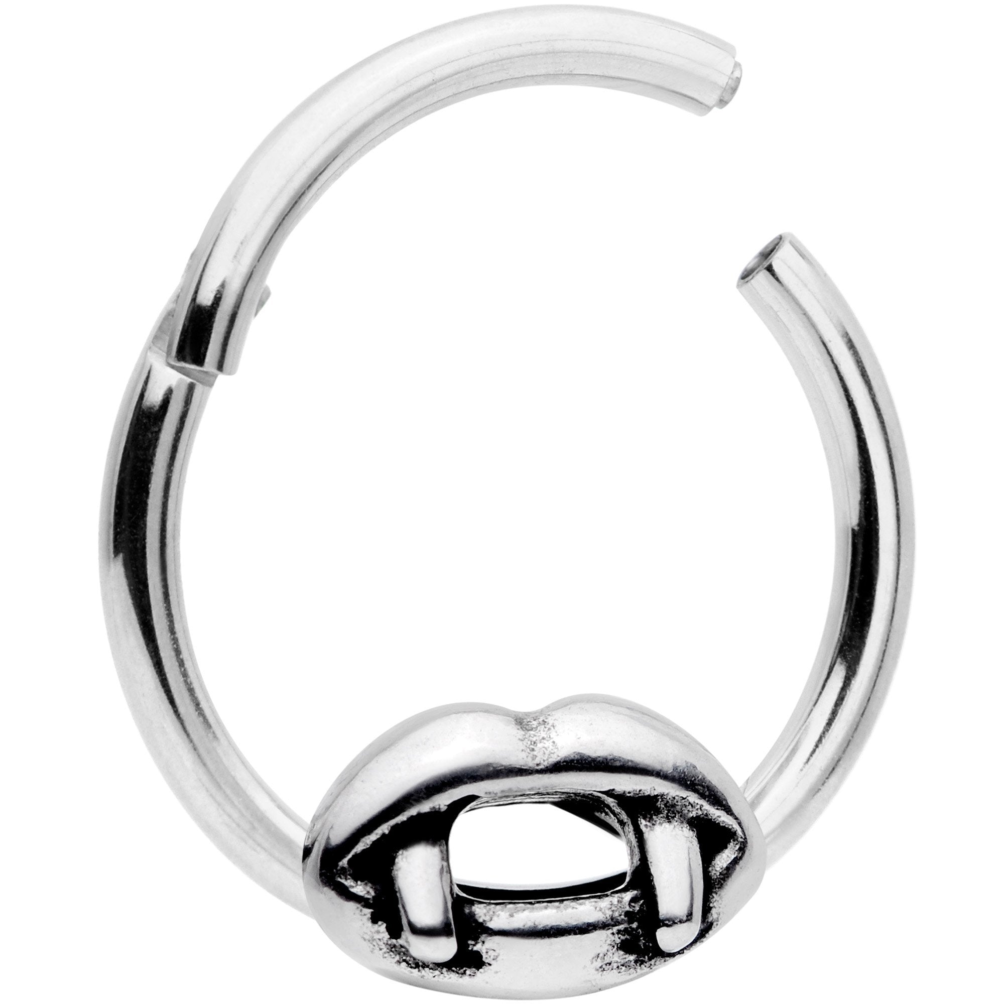 16G 3/8 Halloween Vampires Kiss Fangs Hinged Segment Ring