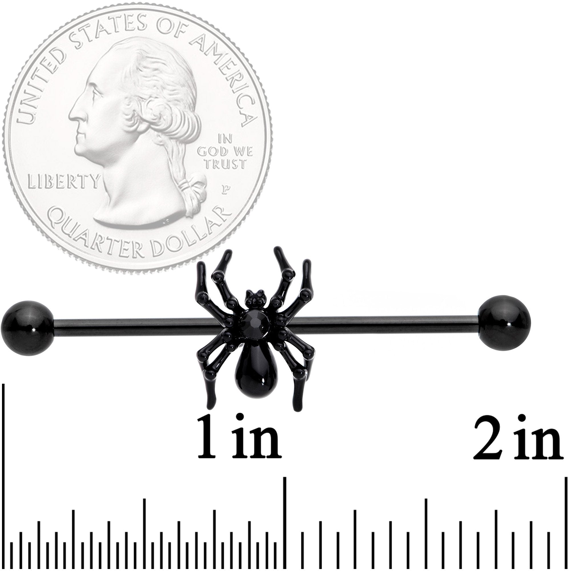 14G Black Gem Black Creepy Critter Spider Industrial Barbell 38mm