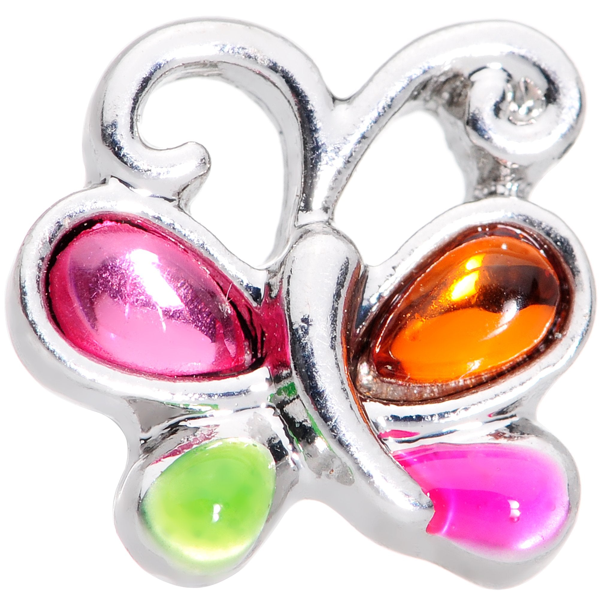 16G 1/4 Pink Orange Gem Butterfly Cartilage Tragus Earring