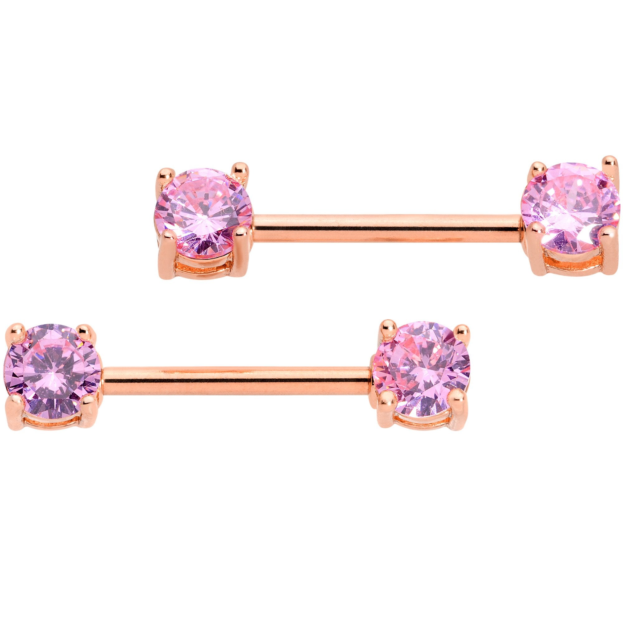 14G 9/16 Pink CZ Gem Rose Gold Tone Nipple Barbell Set