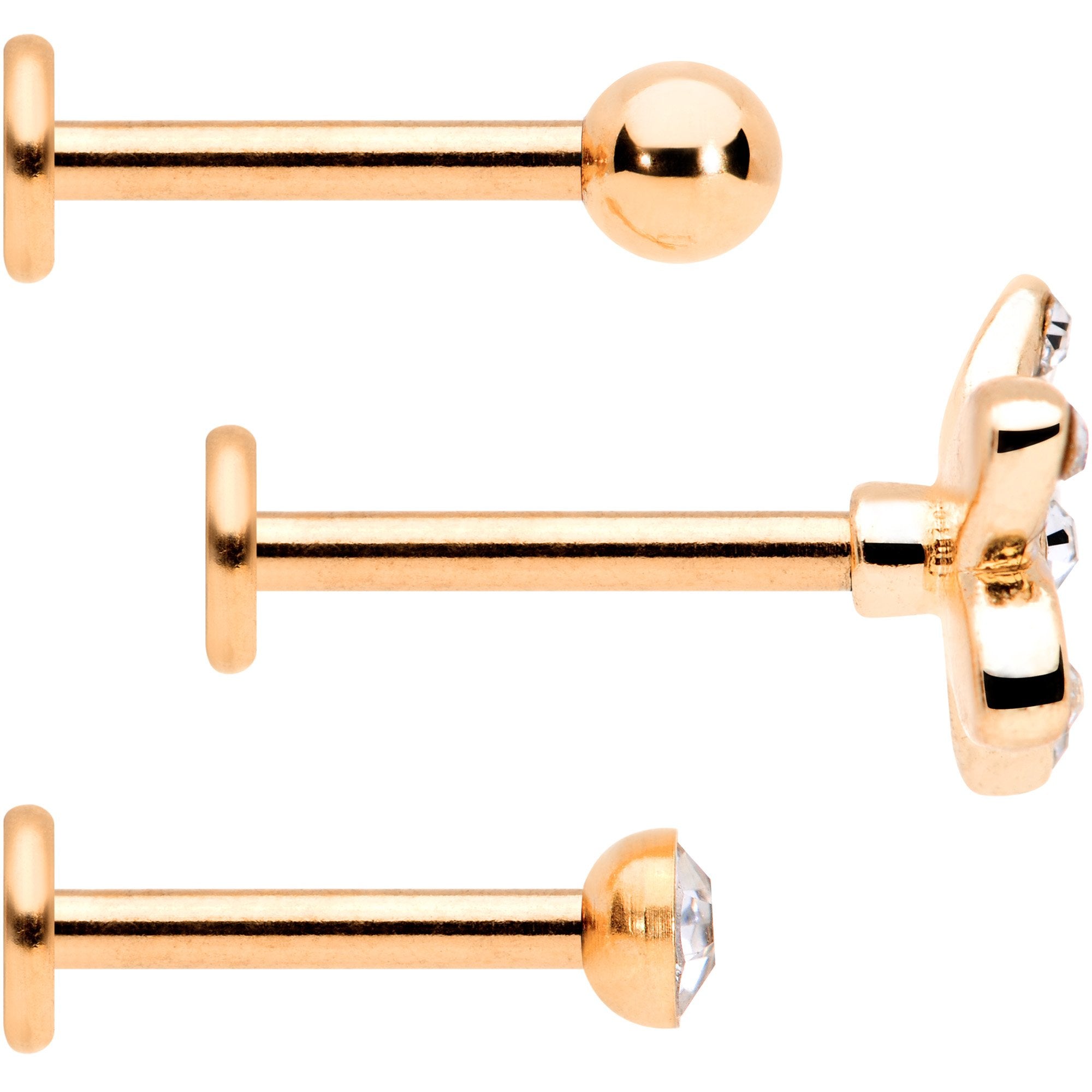 16G 5/16 Clear Gem Rose Gold Tone White Flower Labret Set of 3