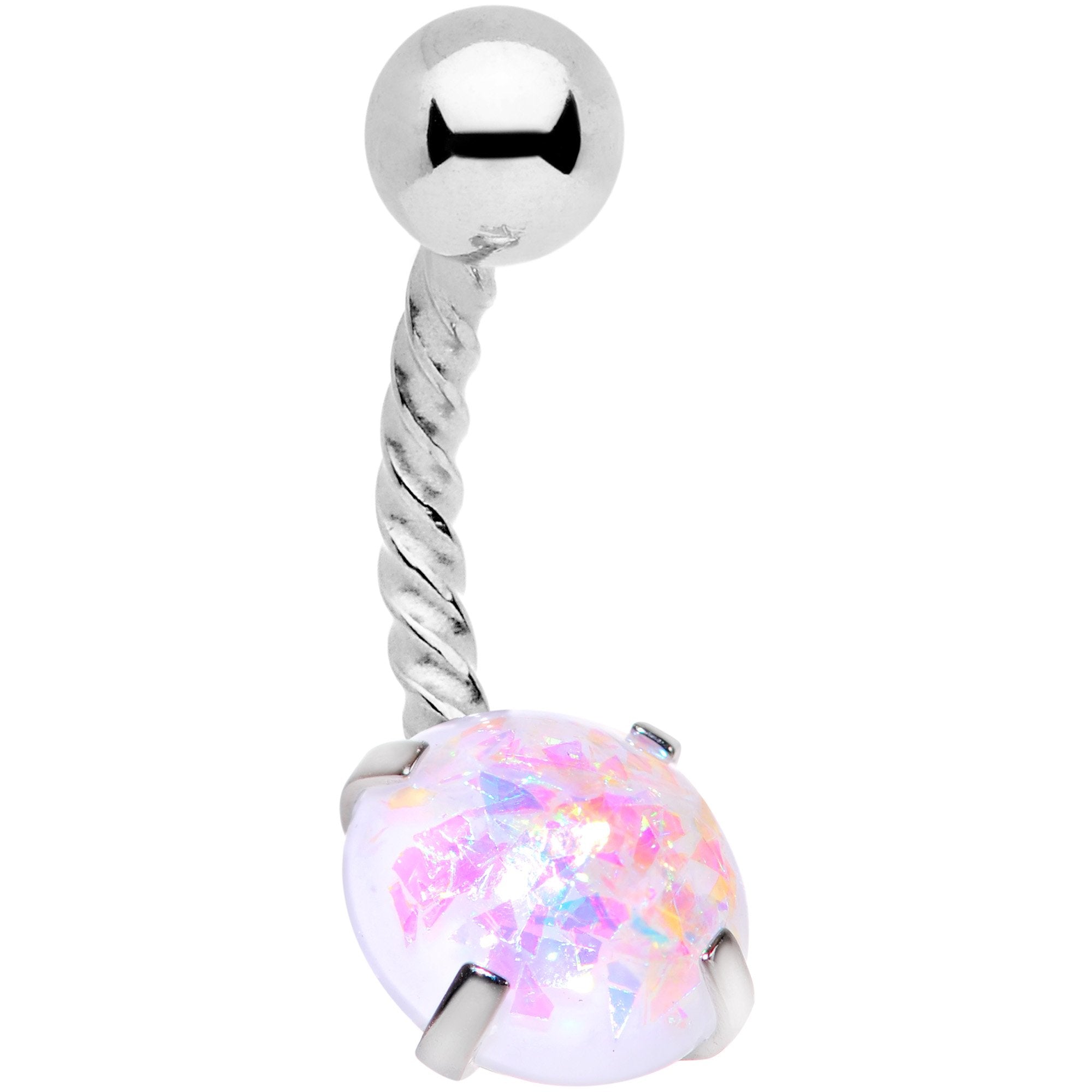 White Faux Opal Cute Colors Twisted Belly Ring