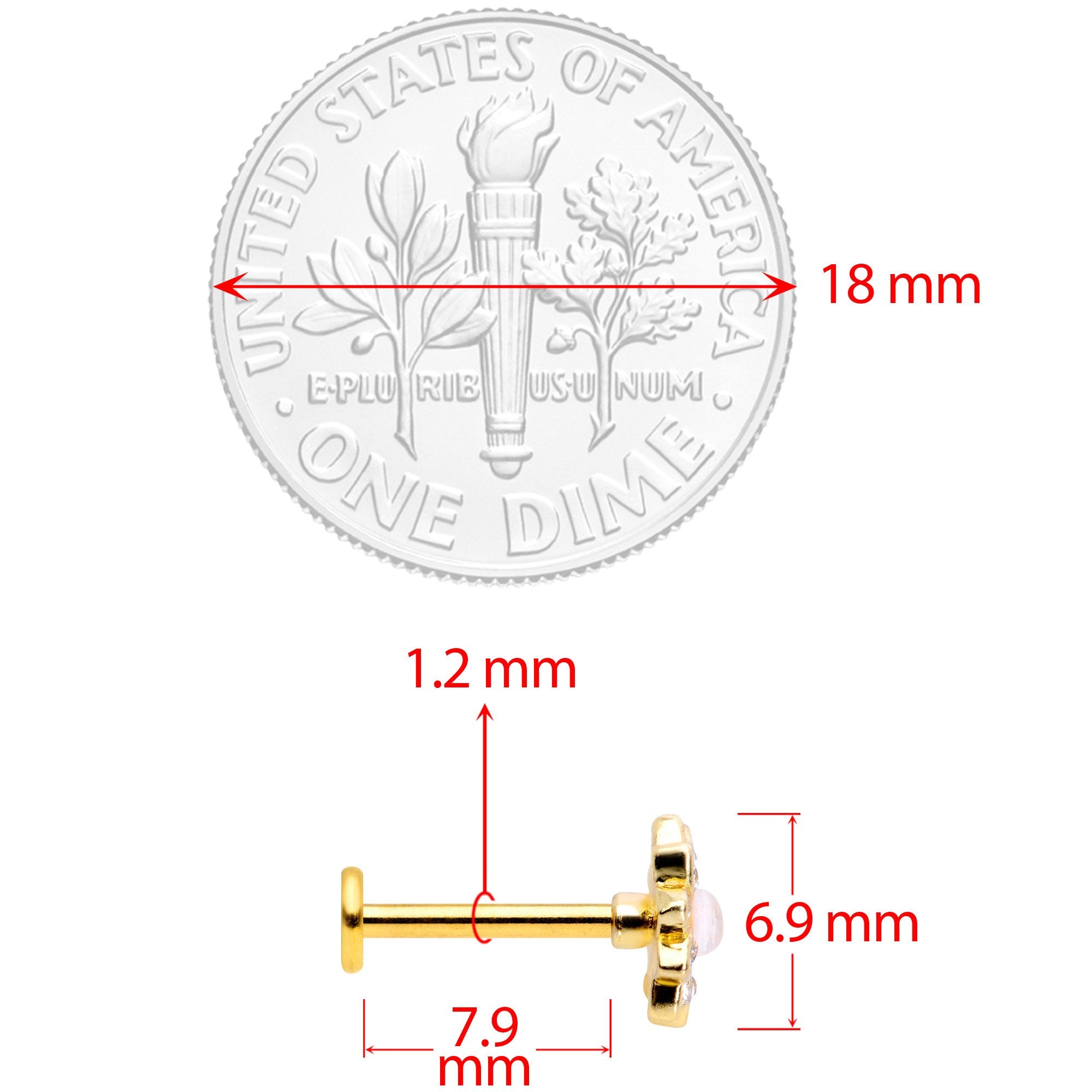 16G 5/16 White Faux Opal Gold Tone Flower Labret Curation Set of 3