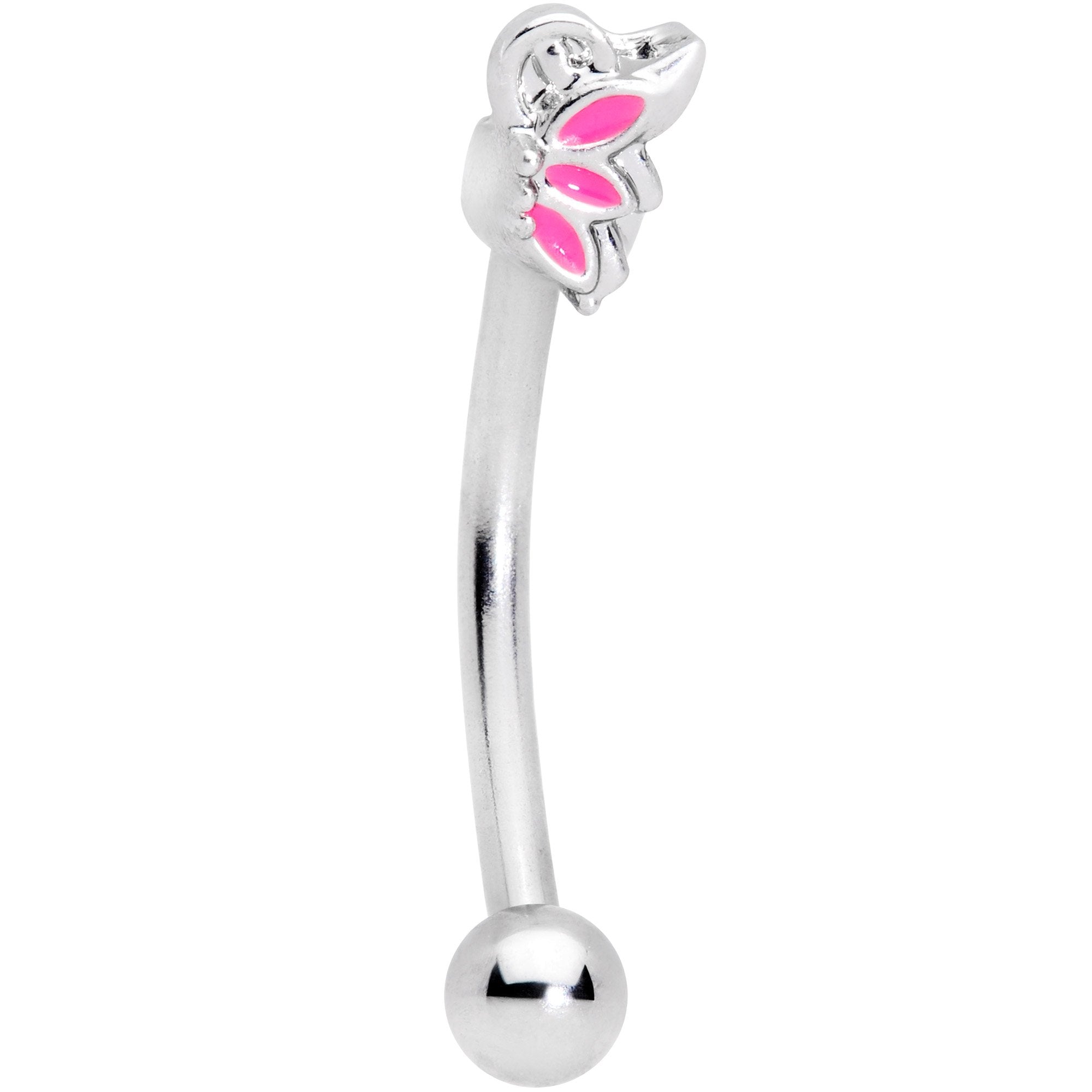 16G 3/8 Pink Butterfly Wing Curved Eyebrow Ring