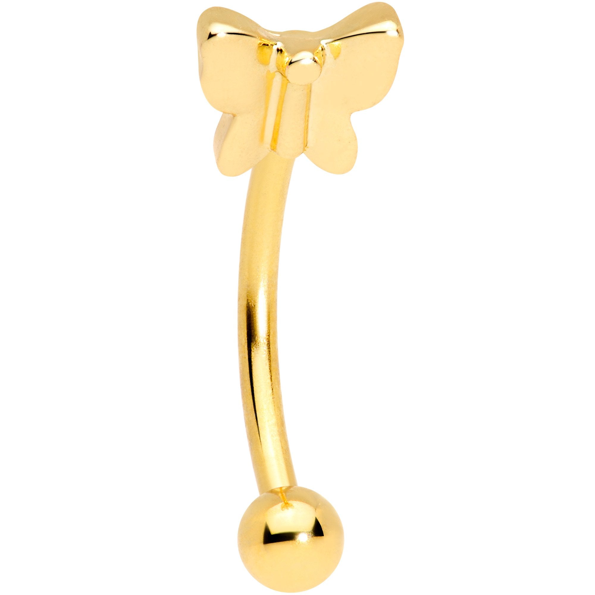 16G 3/8 Gold Tone Stylized Butterfly Curved Eyebrow Ring