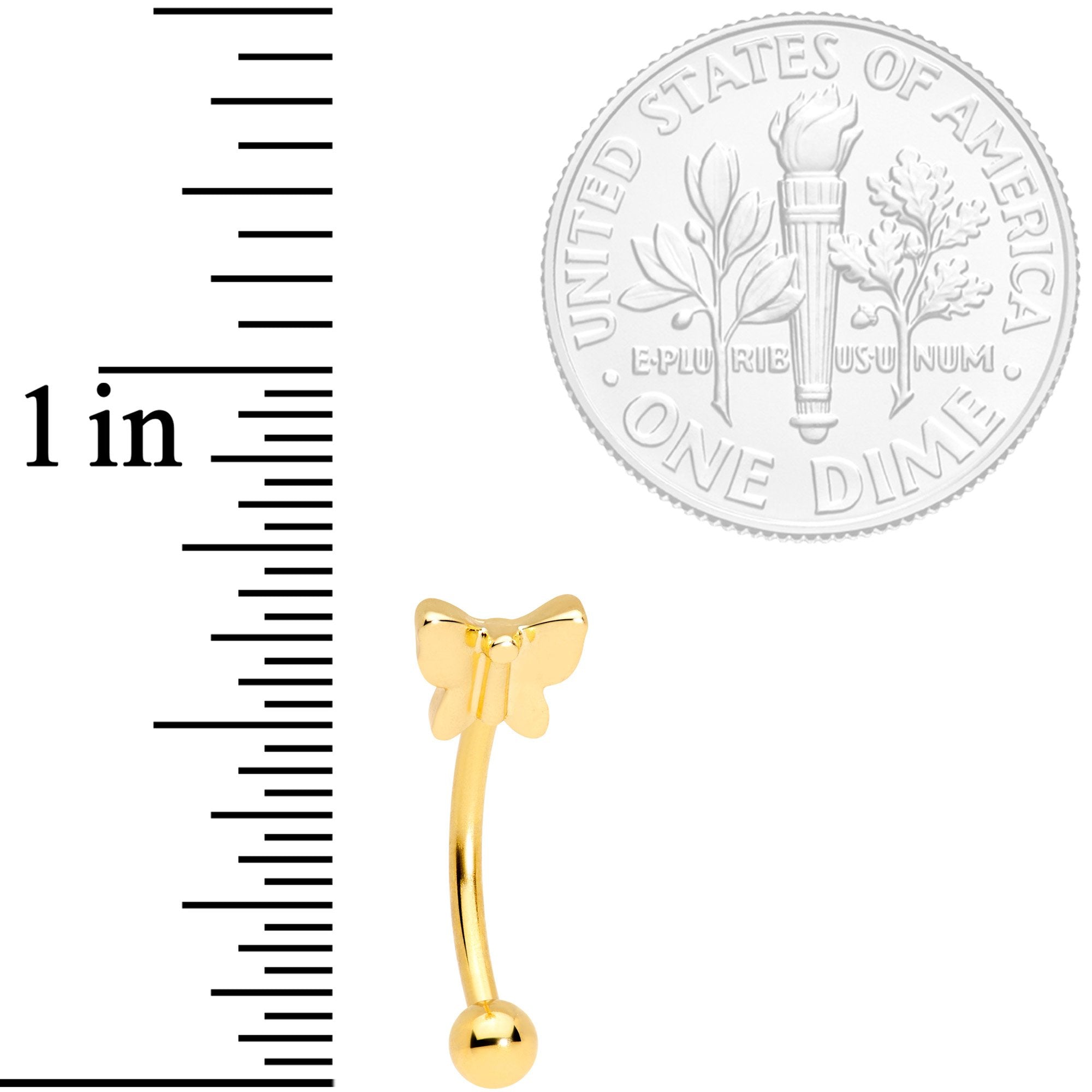 16G 3/8 Gold Tone Stylized Butterfly Curved Eyebrow Ring