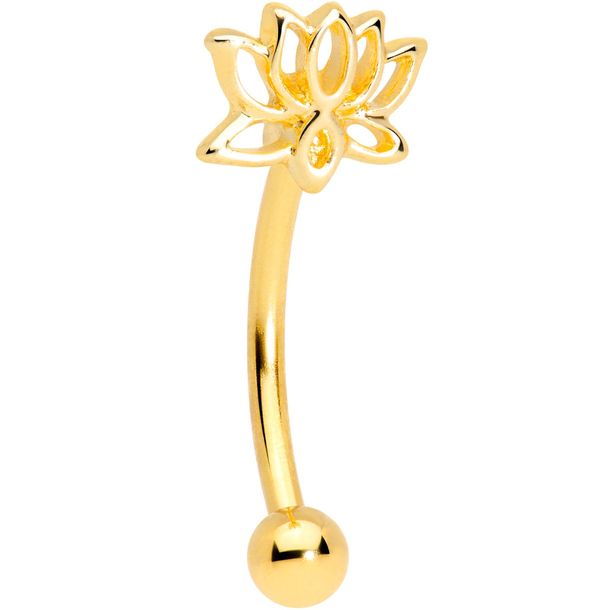 16G 3/8 Gold Tone Anodized Loopy Lotus Flower Curved Eyebrow Ring
