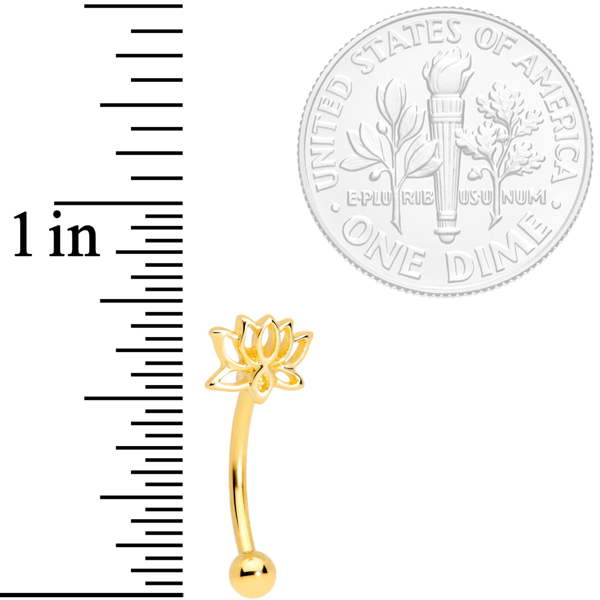 16G 3/8 Gold Tone Anodized Loopy Lotus Flower Curved Eyebrow Ring