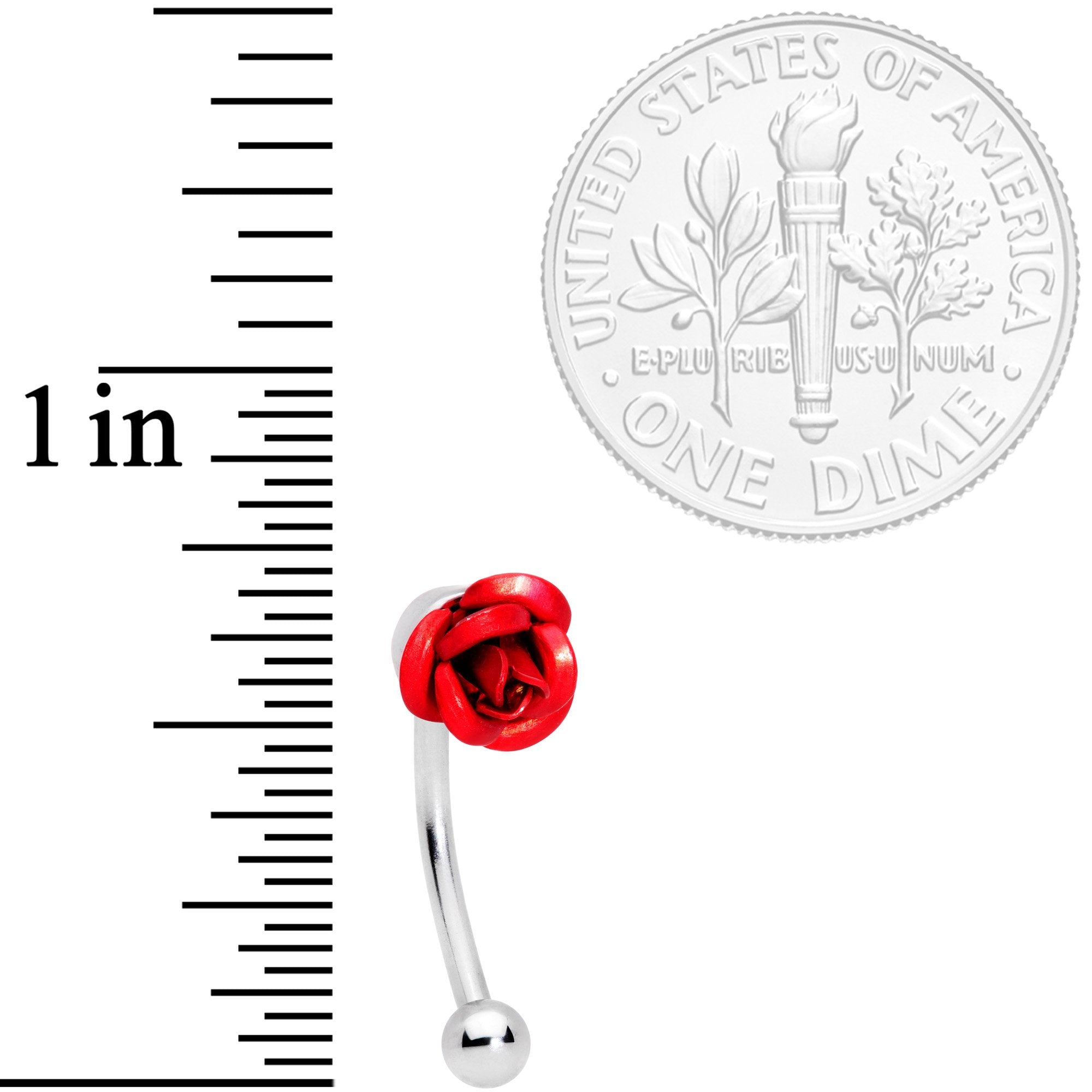 16G 3/8 Romantic Red Rose Flower Curved Eyebrow Ring