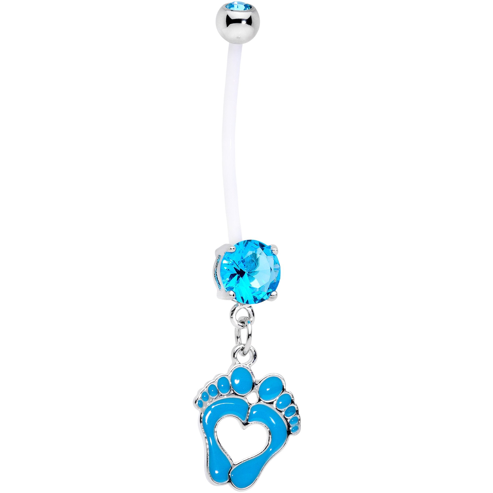 Aqua CZ Gem Baby Precious Footprints Dangle Pregnancy Belly Ring