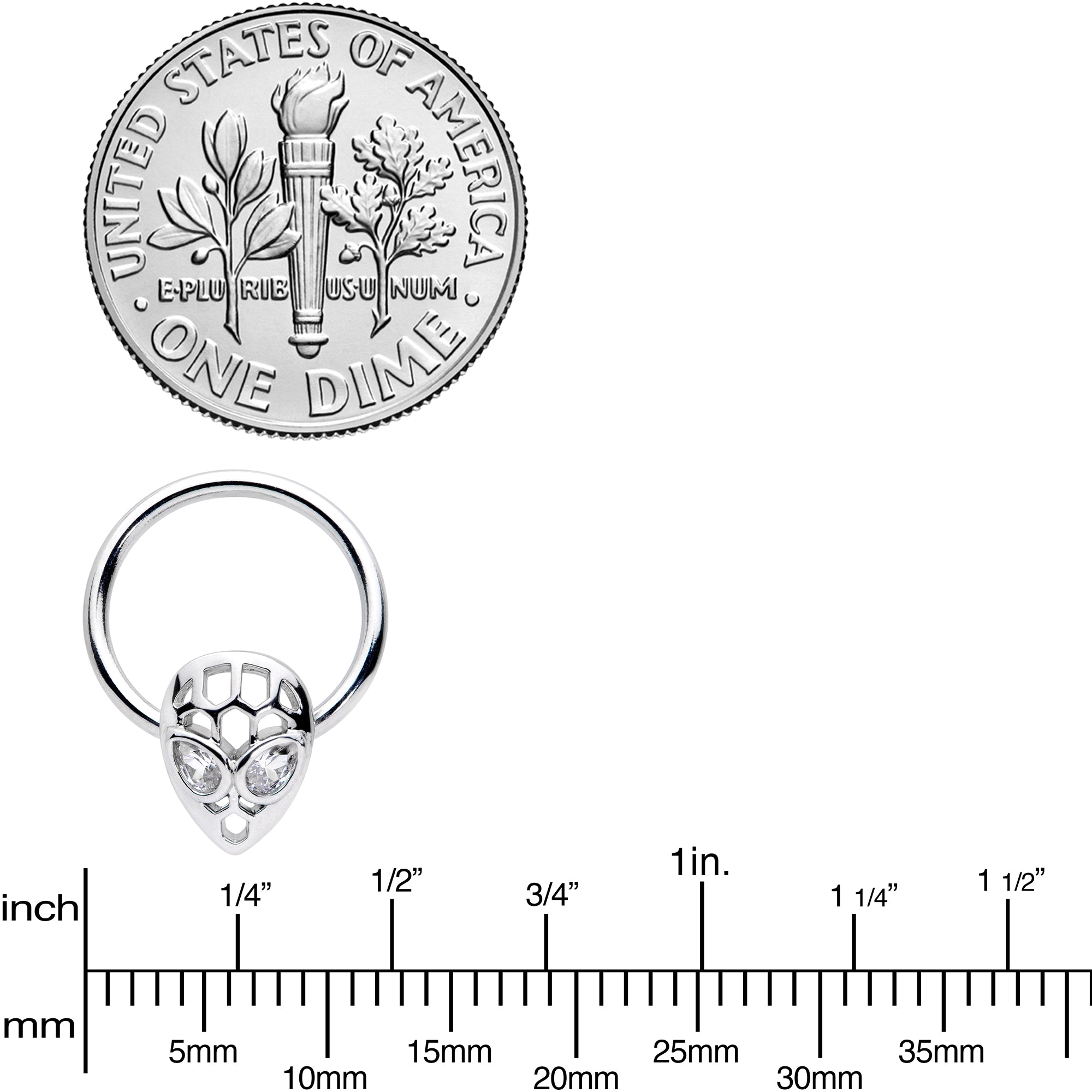 16G 3/8 Clear CZ Gem Openwork Alien Hinged Segment Ring