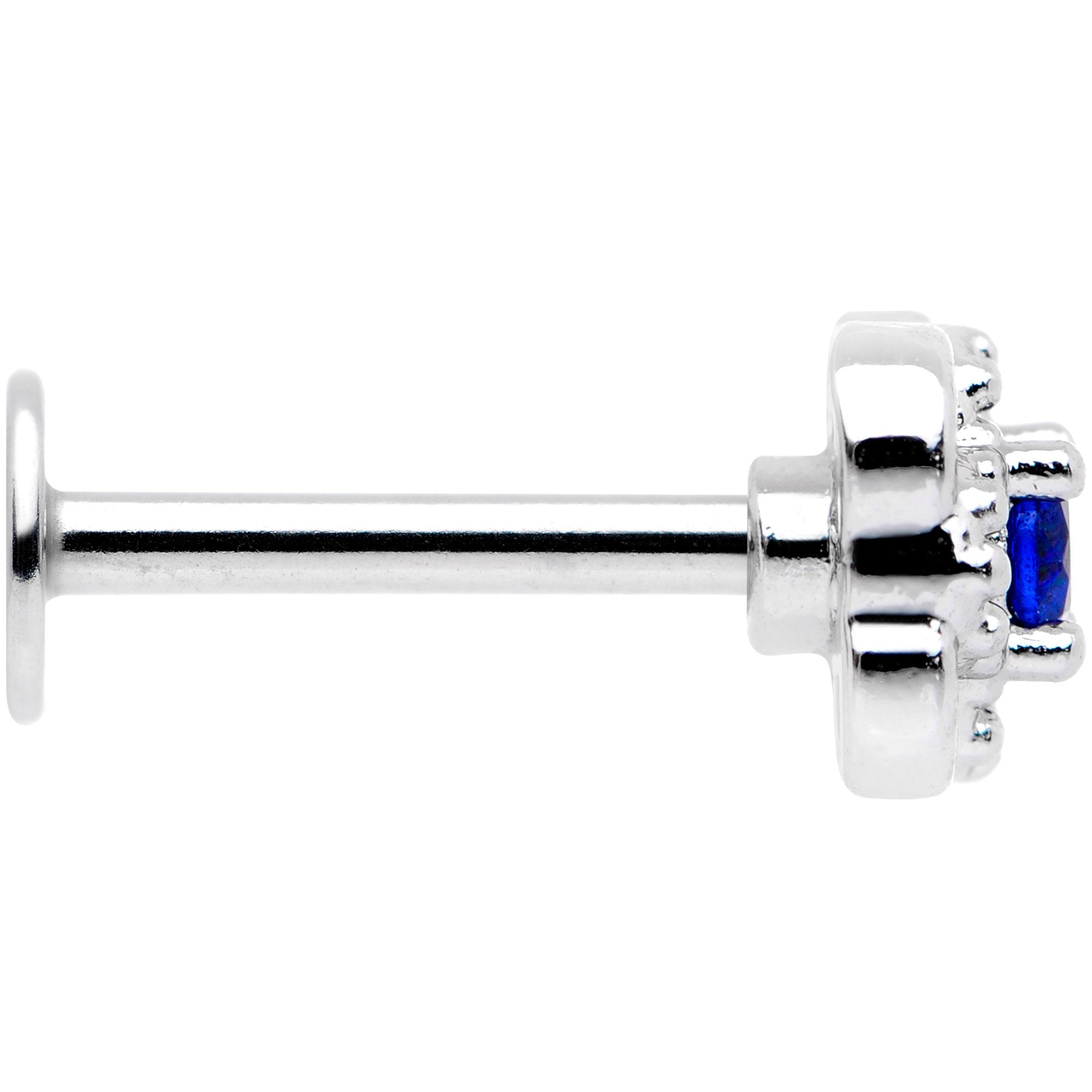 16G 5/16 Blue CZ Gem Square Cross Labret Monroe Tragus