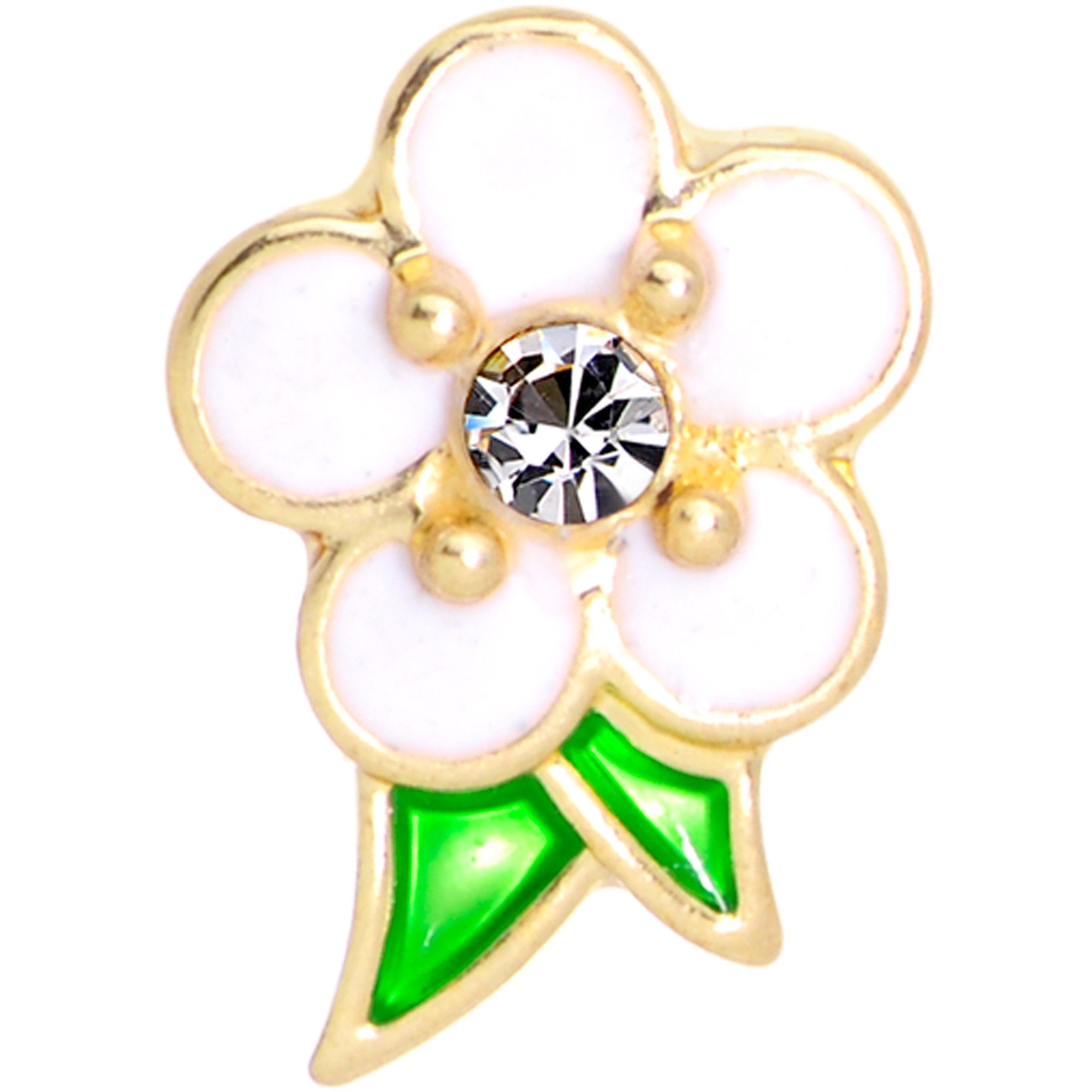 16G 1/4 Clear Gem Gold Tone White Flower Cartilage Earring