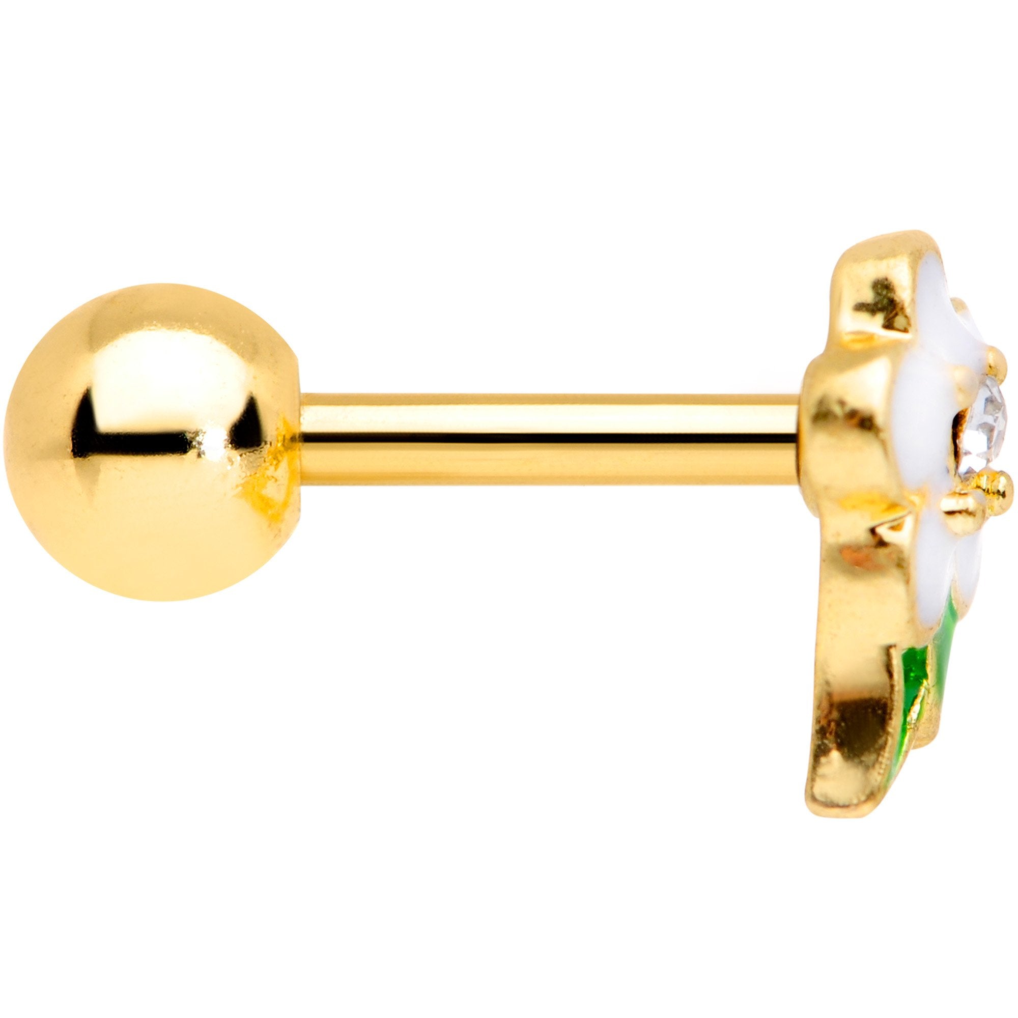 16G 1/4 Clear Gem Gold Tone White Flower Cartilage Earring