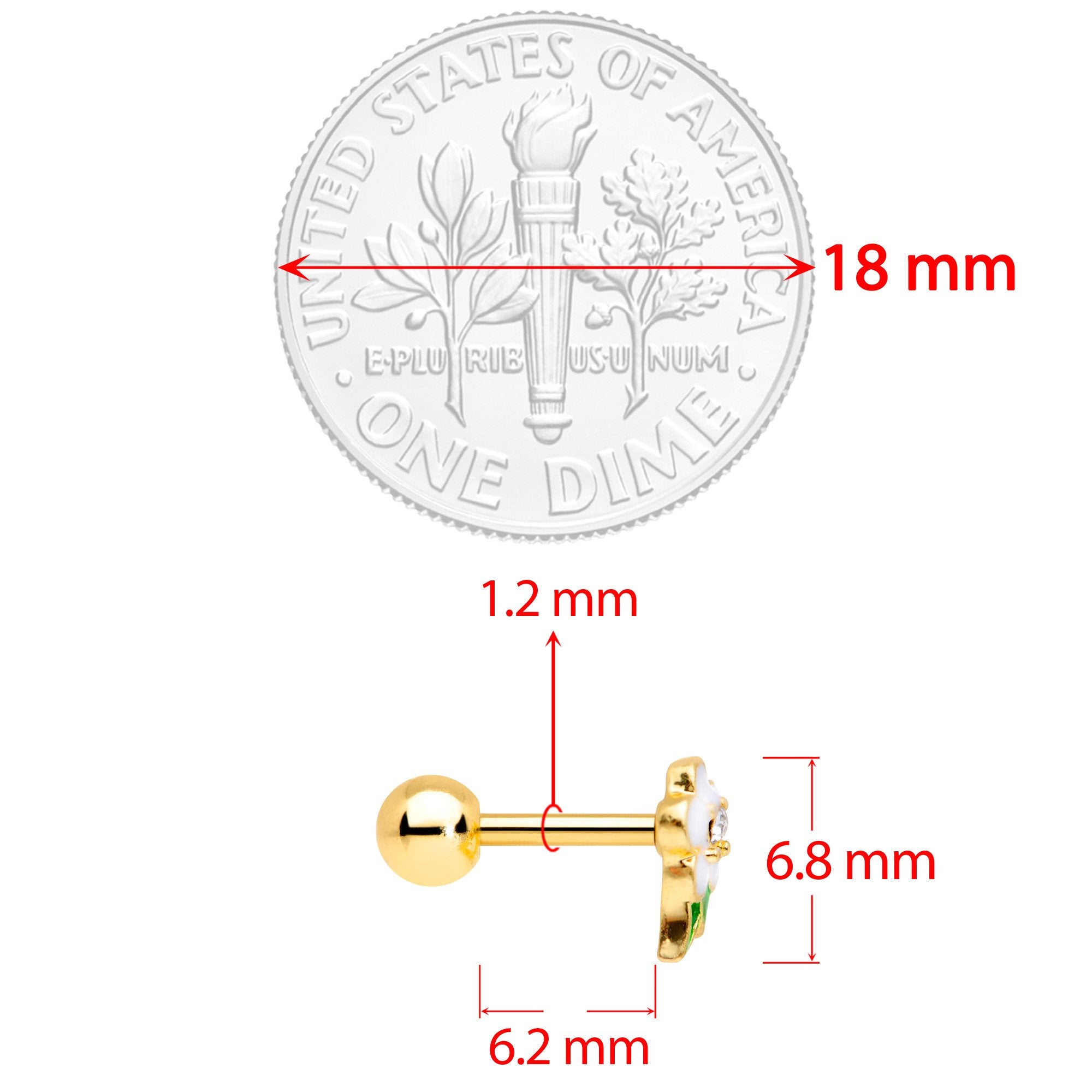 16G 1/4 Clear Gem Gold Tone White Flower Cartilage Earring