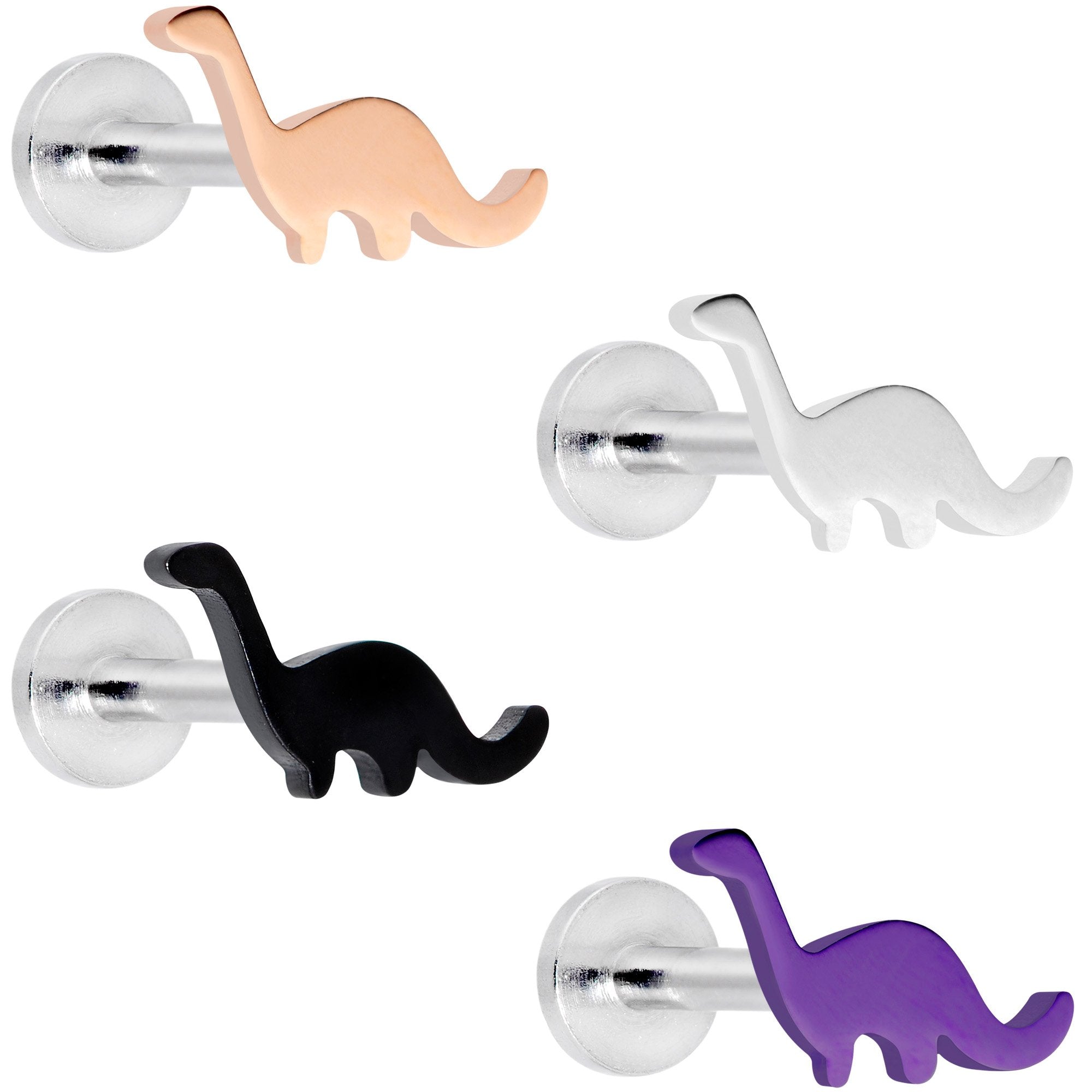 16G 5/16 Multicolor Dinosaur Internally Threaded Labret Set of 4