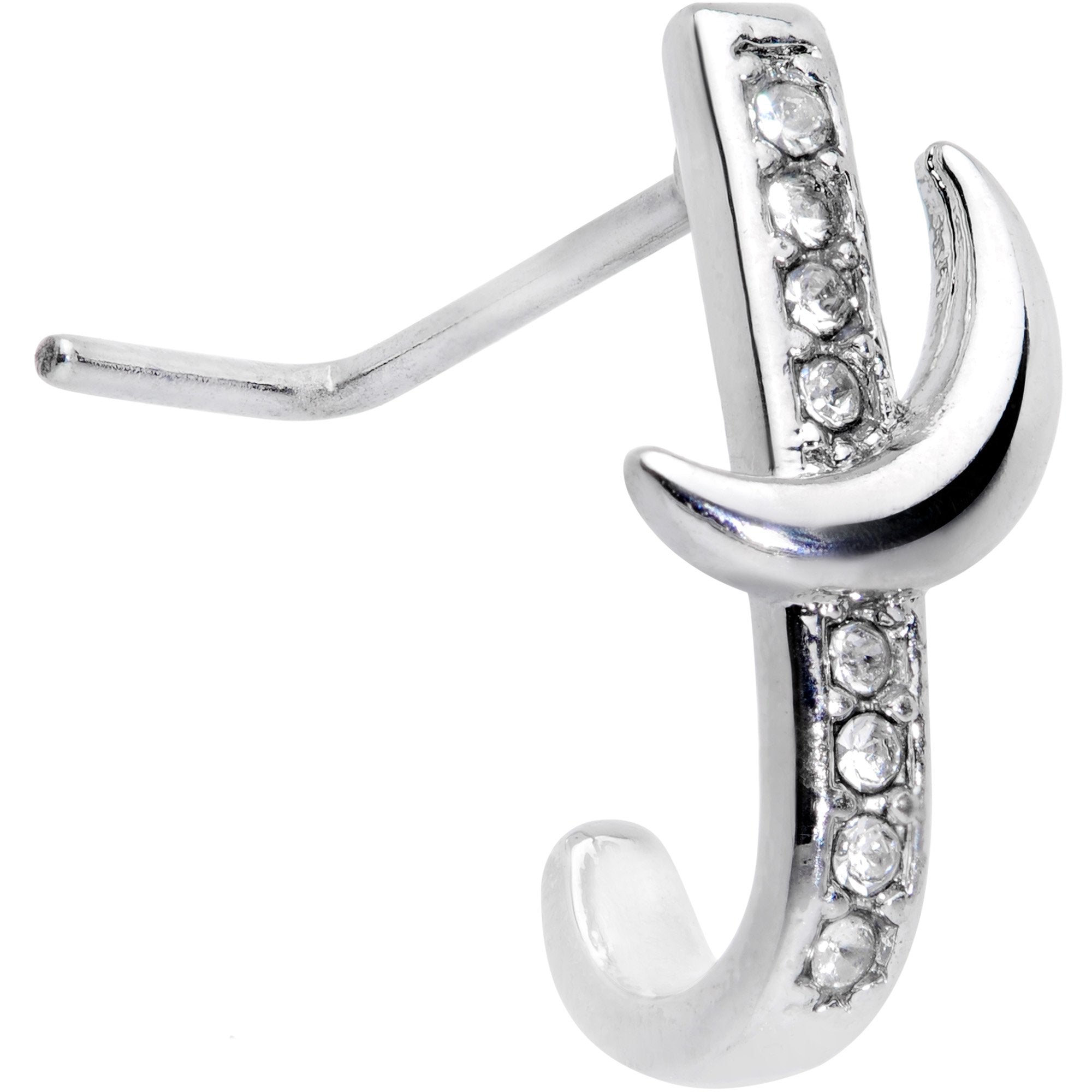 20G 3/16 Clear CZ Gem Sliver Moon Faux Hoop L Shaped Nose Ring