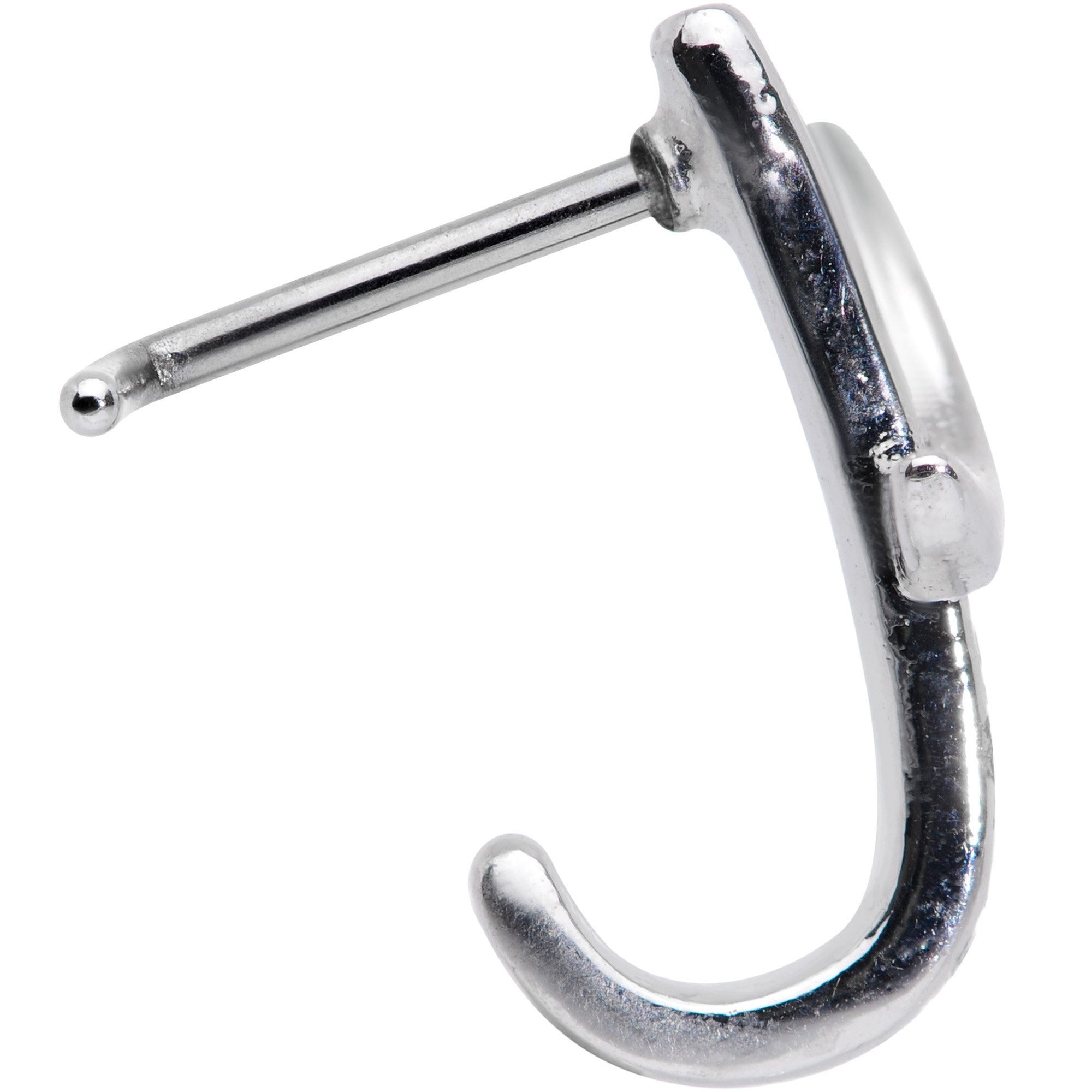 20G 3/16 Clear CZ Gem Sliver Moon Faux Hoop L Shaped Nose Ring