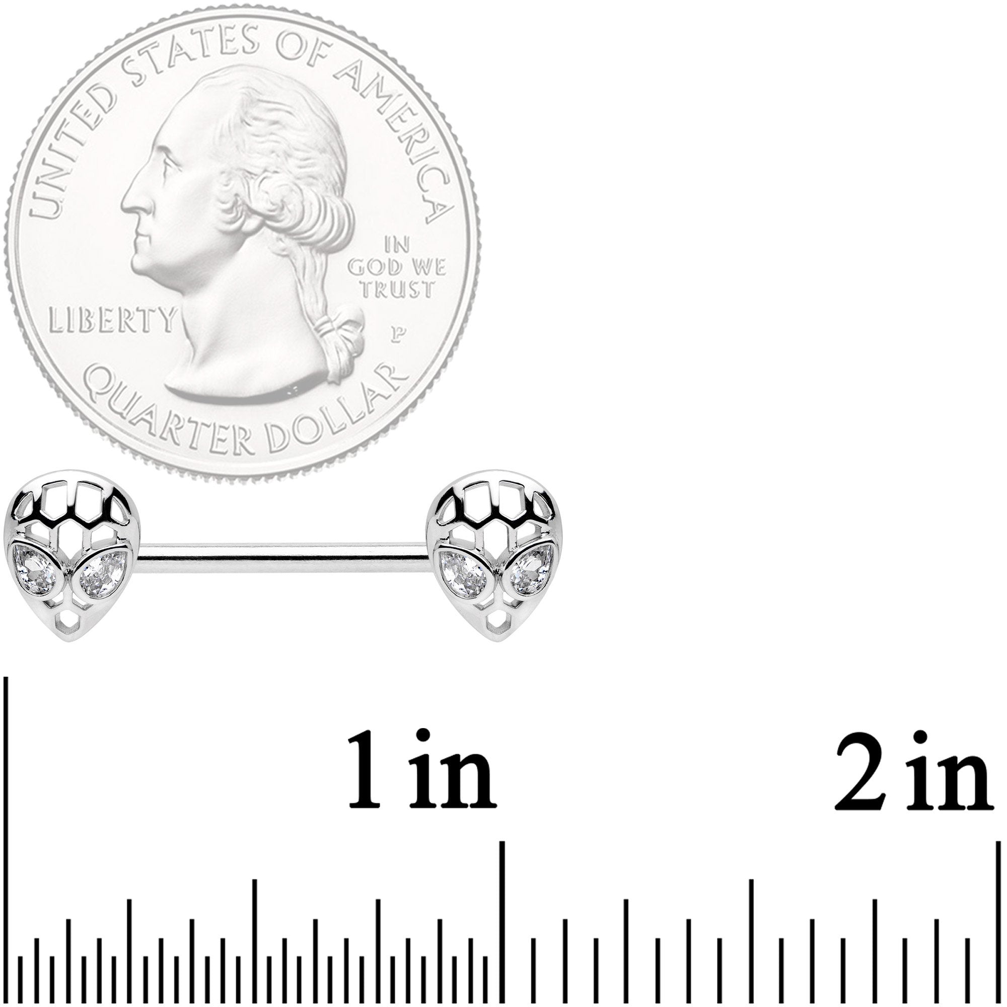 14G 9/16 Clear CZ Openwork Alien Barbell Nipple Ring Set