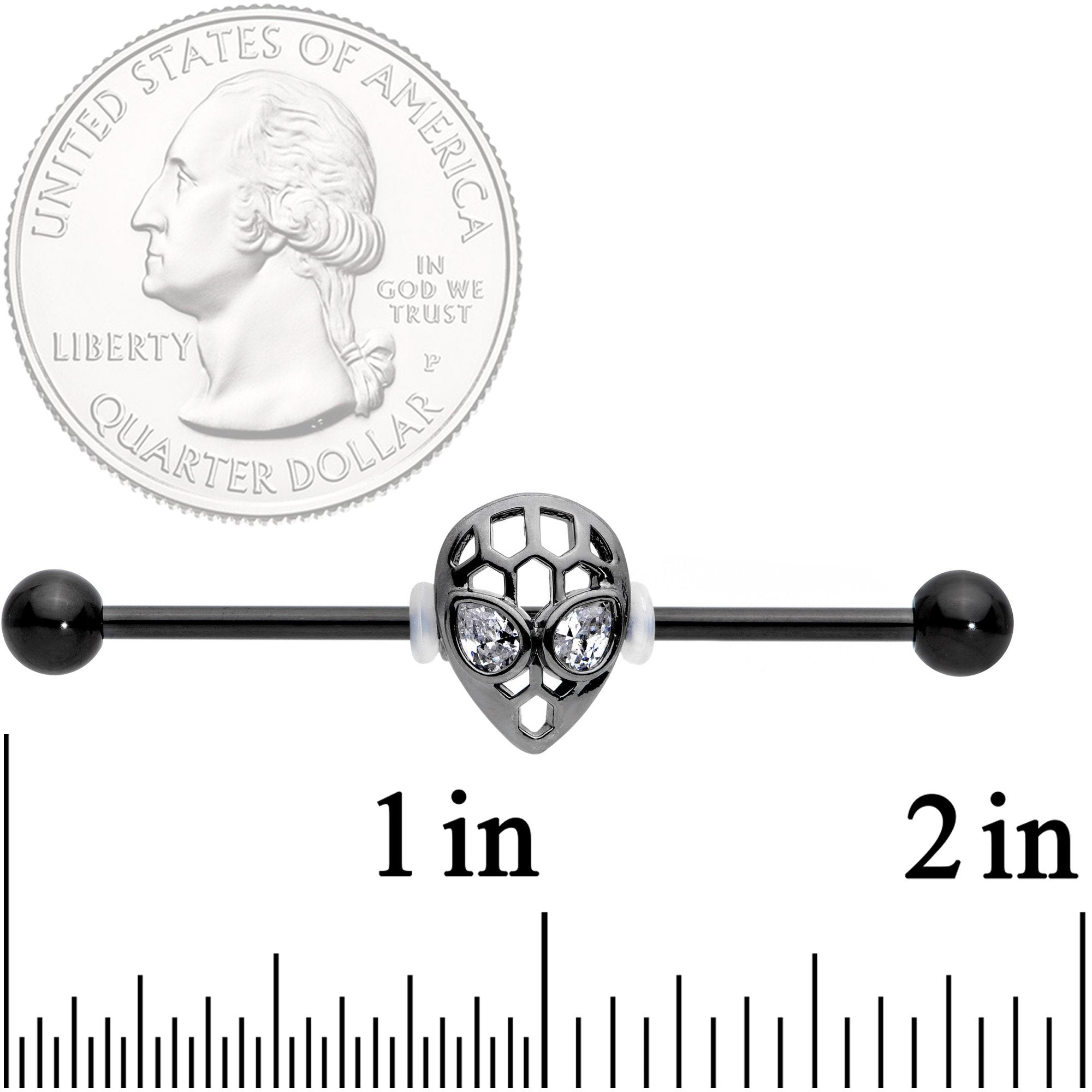 14G Clear CZ Gem Black Openwork Alien Industrial Barbell 38mm