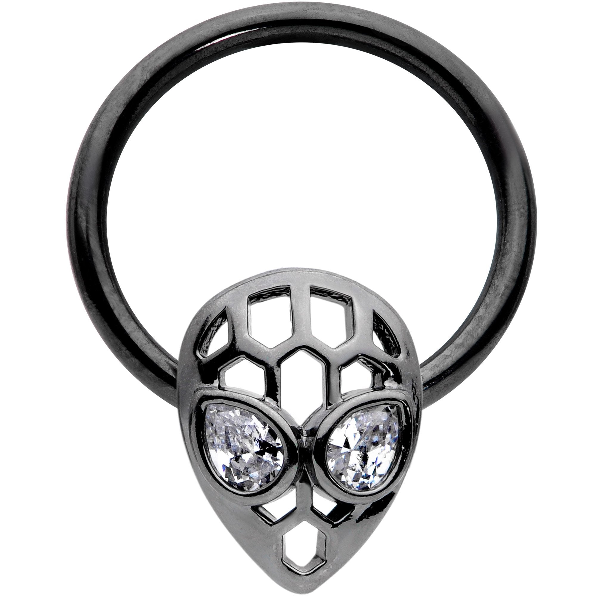 16G 3/8 Clear CZ Gem Black Openwork Alien Hinged Segment Ring