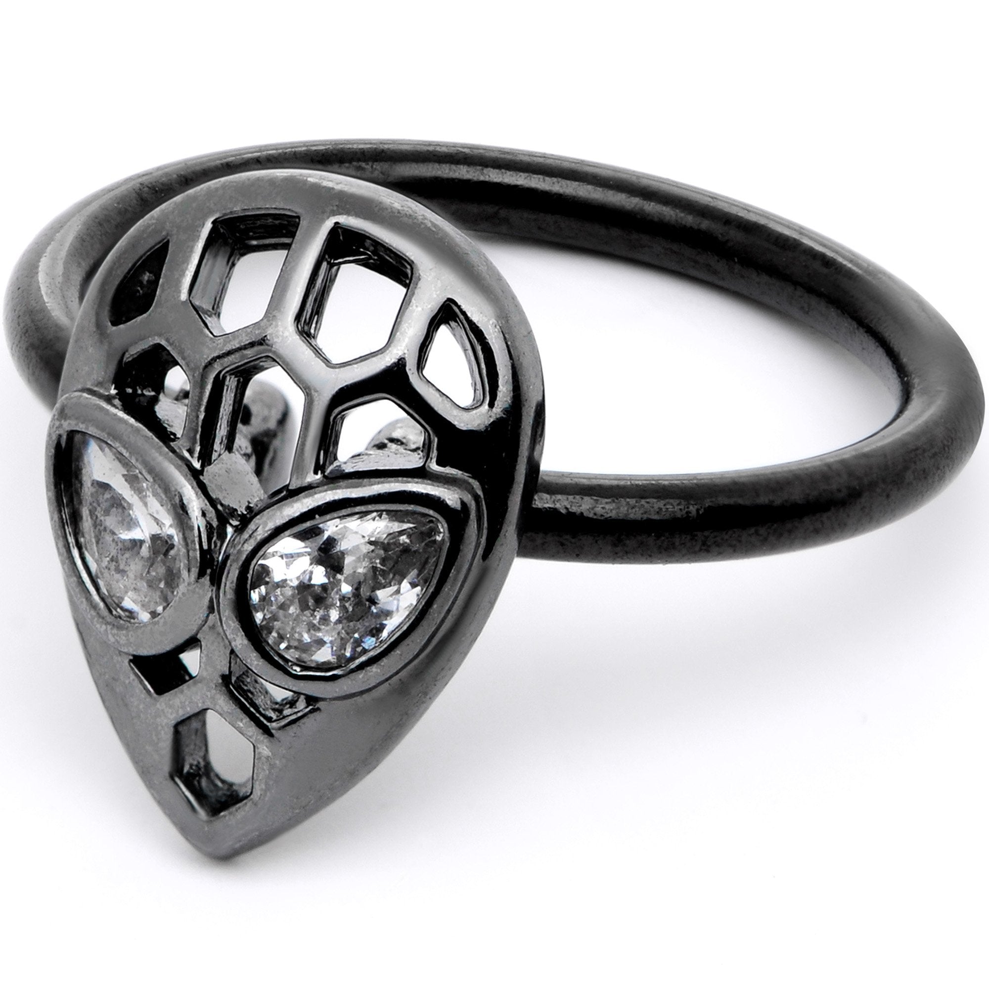 16G 3/8 Clear CZ Gem Black Openwork Alien Hinged Segment Ring