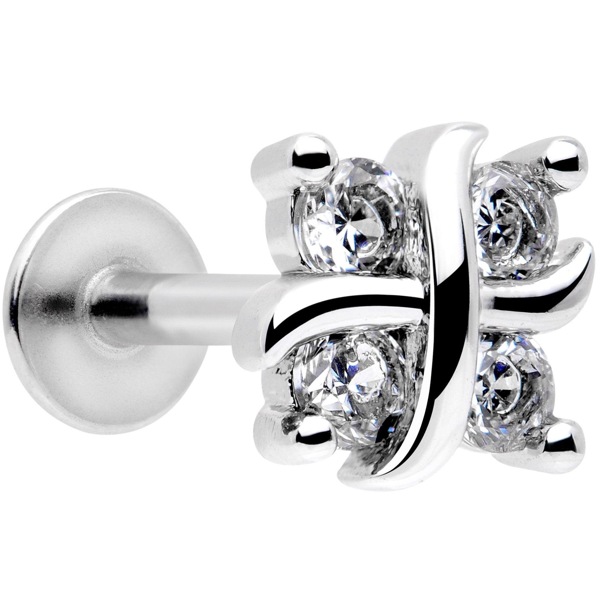 16G 5/16 Clear CZ Gem Stylized Square Labret Monroe Tragus