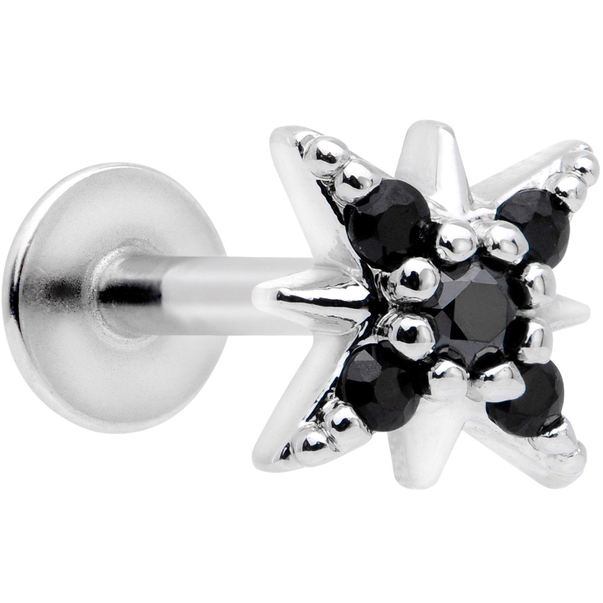 16G 5/16 Black Gem Compass Star Labret Monroe Tragus