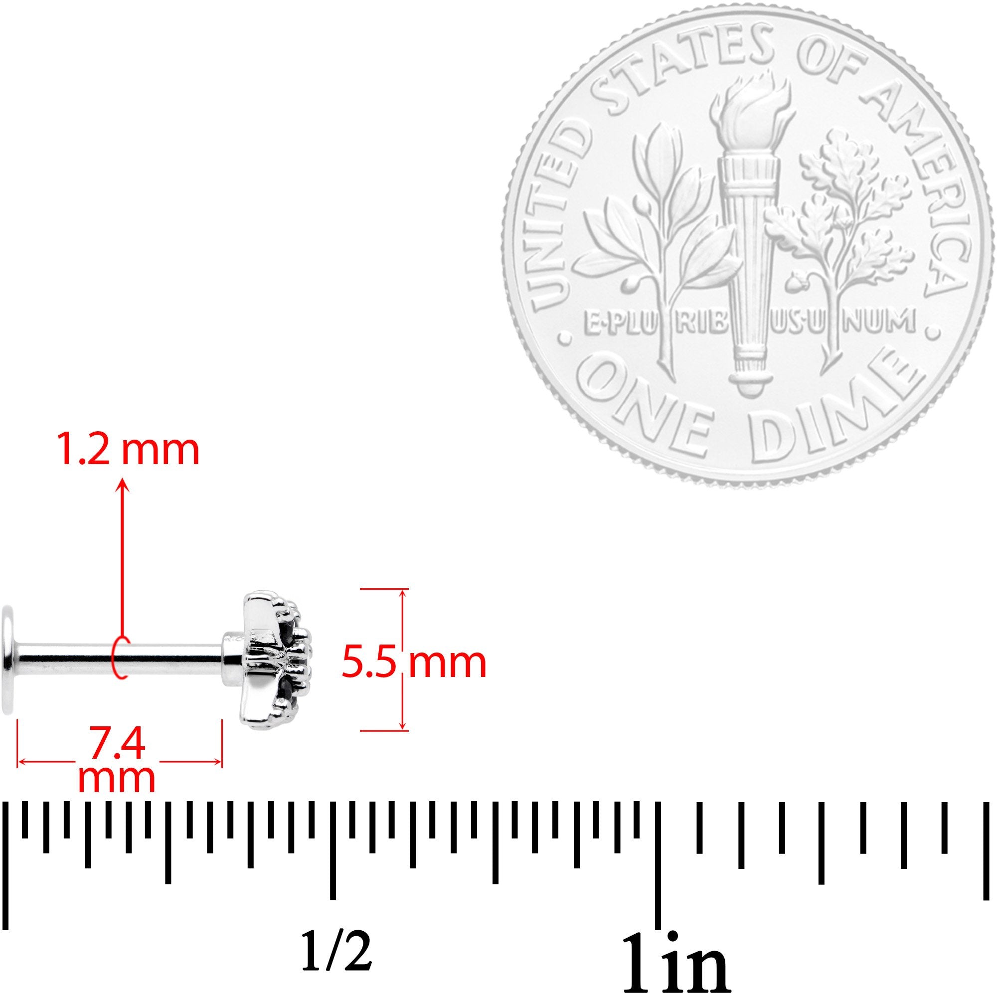 16G 5/16 Black Gem Compass Star Labret Monroe Tragus