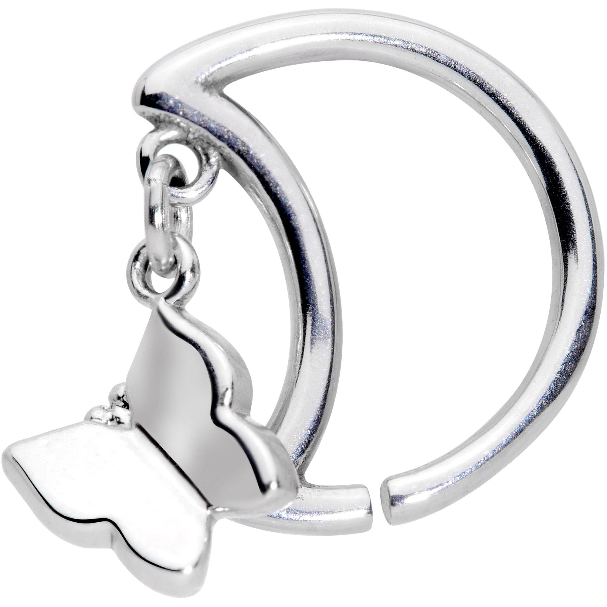 16G 3/8 Crescent Moon Butterfly Dangle Closure Ring